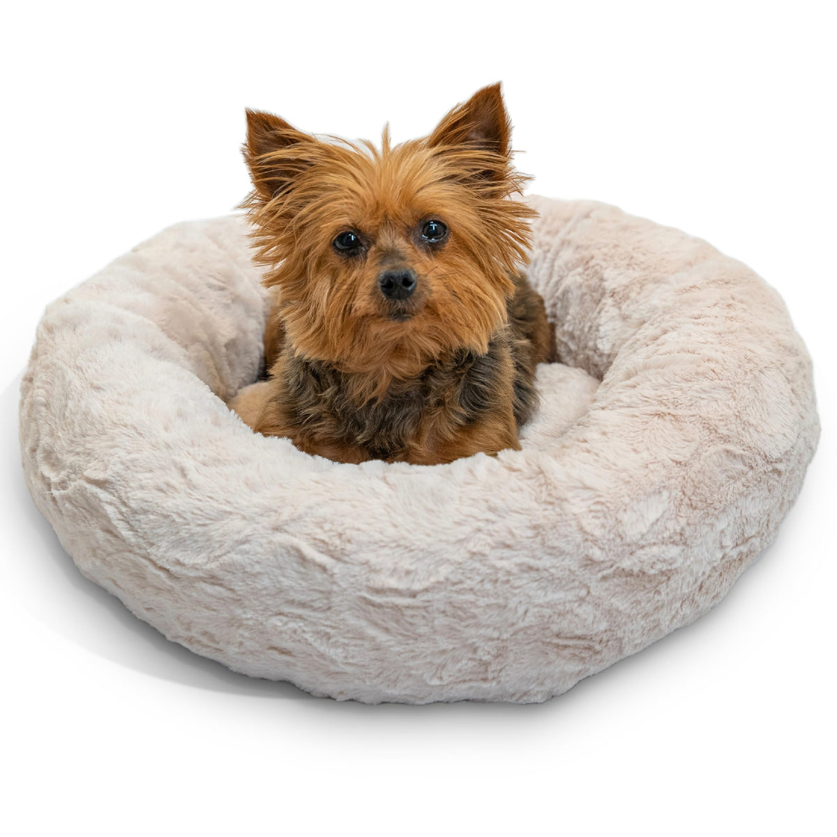 Best Friends By Sheri The Original Calming Donut Dog And Cat Bed In Shag Fur, Oyster, Extra Small, 18X18
