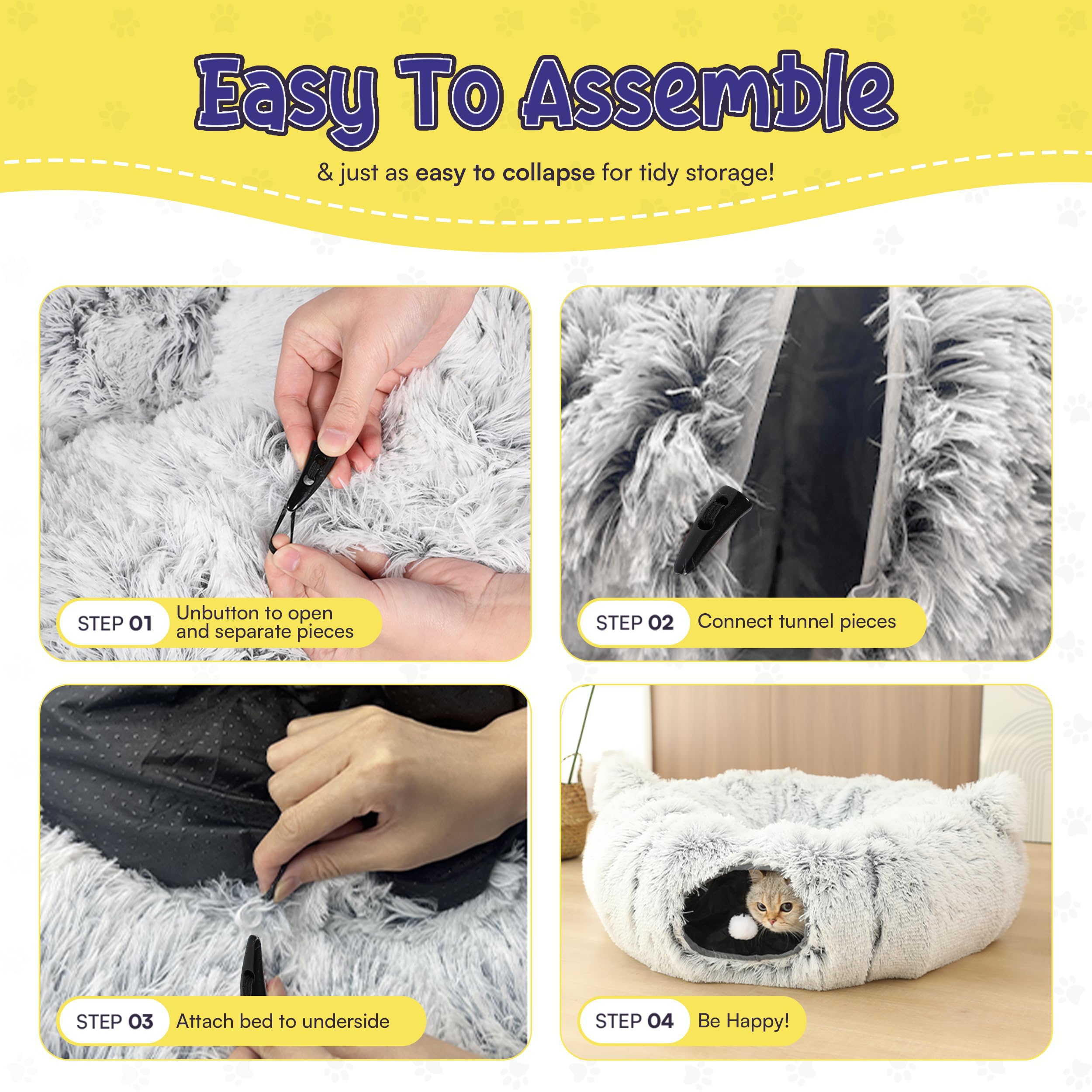 Cat Tunnel Bed With 2 Catnip Toys - 32'' Diameter - Versatile Cat Donut Tunnels For Indoor Cats - Cozy Cat Furniture - Foldable