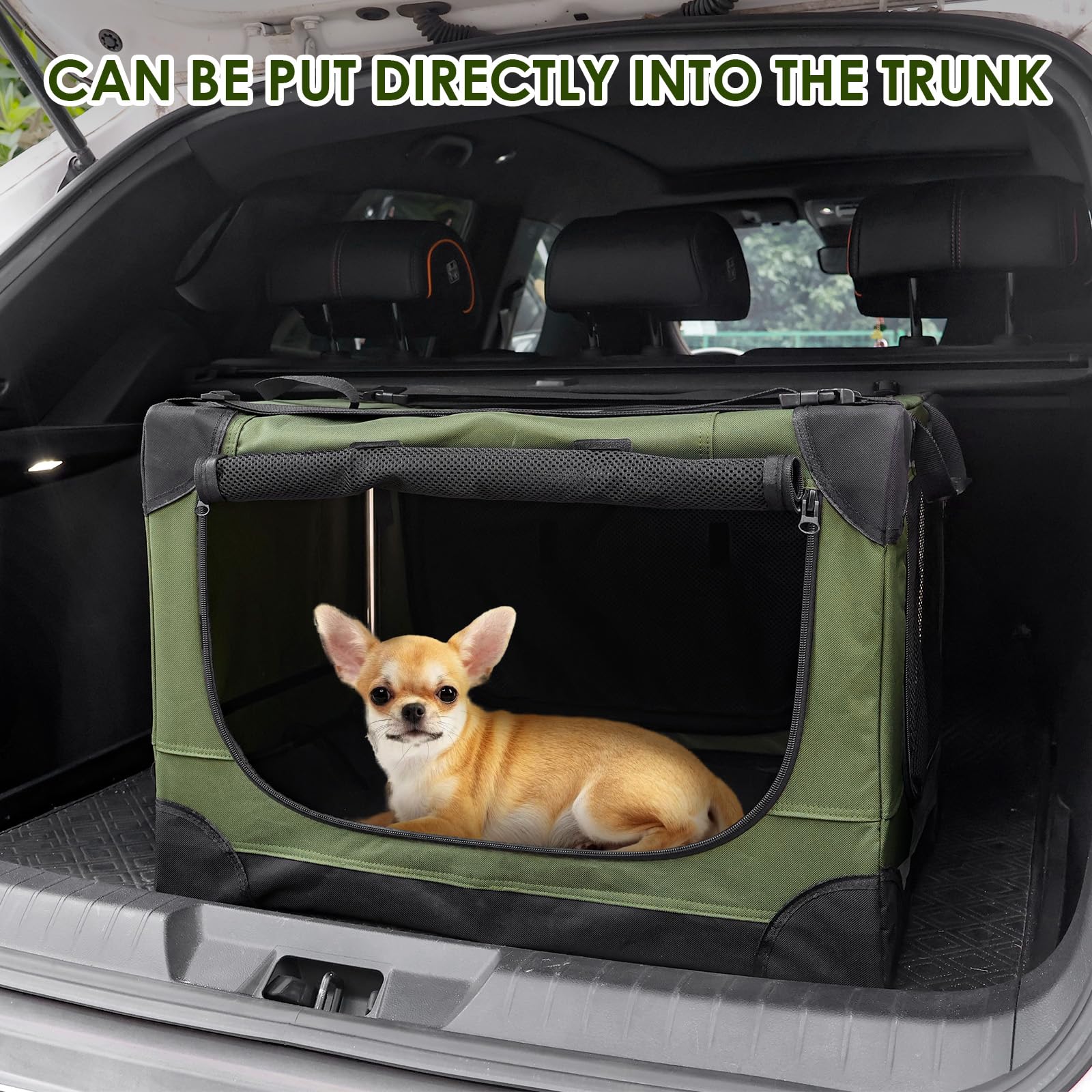 Crazydeer Soft Small Dog Crate - 24 inch Portable Travel Puppy Crate for Small Pets or 2 Cats, Collapsible Pet Carrier with 4 Me