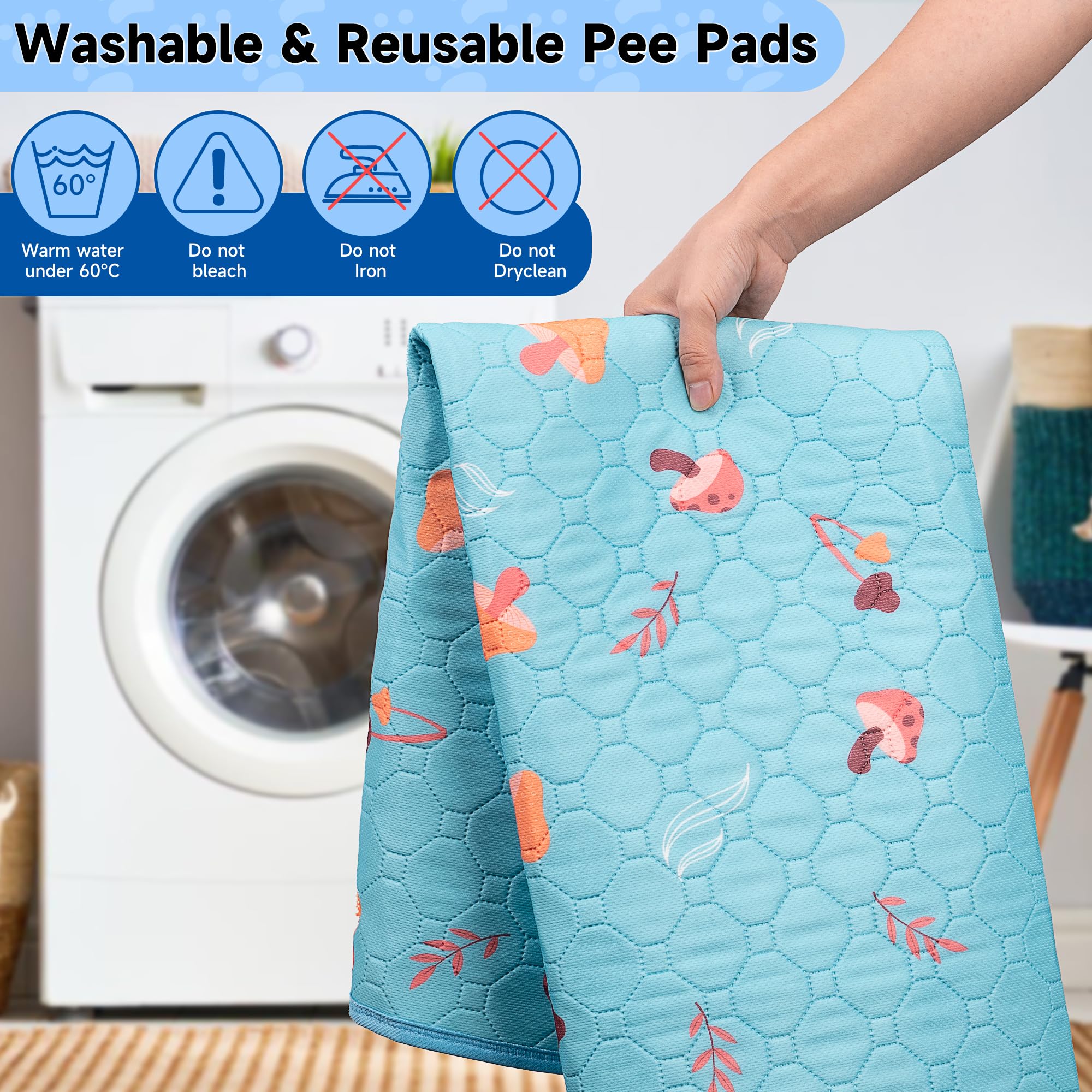 Sunheir Washable Pee Pads for Dogs, 2-Pack Reusable Puppy Pads, Waterproof Non-Slip Wee Wee pad, Absorbent and Leakproof Trainin
