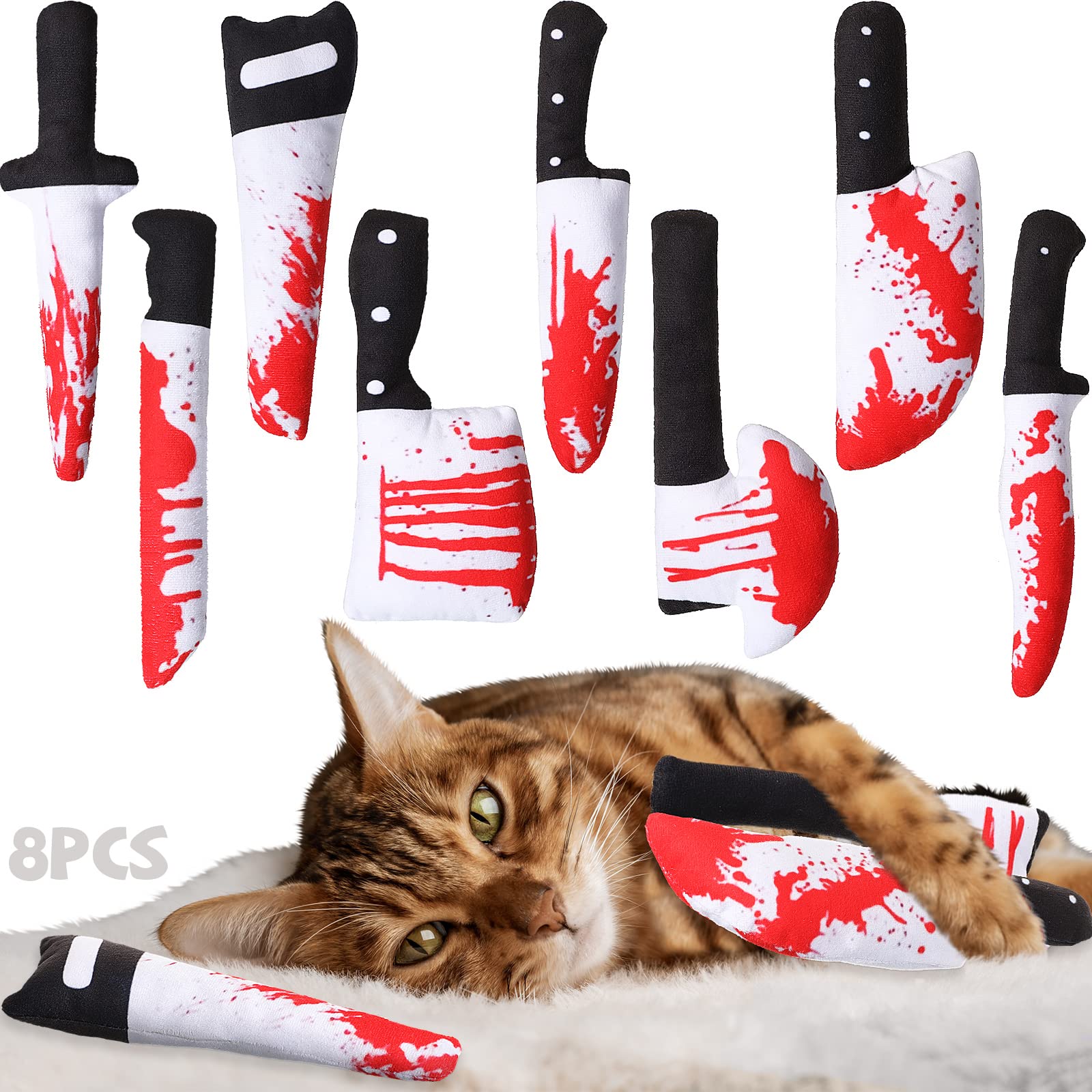 Honoson 8 Pcs Knife Cat Chew Toys Catnip Toys Interactive Stuffed Kitten Chew Toys Teething Resistant For Christmas Halloween In