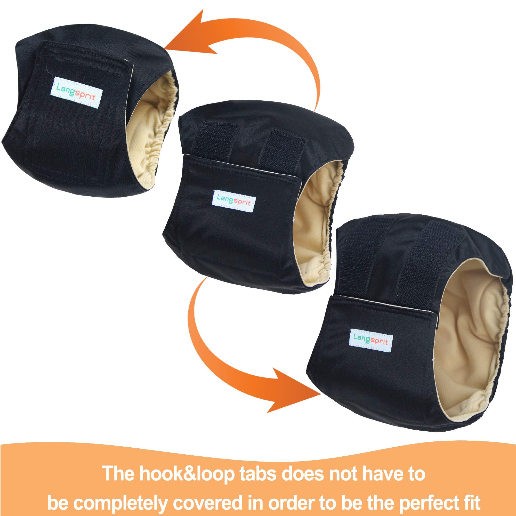 Langsprit Male Belly Bands for Dogs (Pack of 3) - High Absorbing Dog Wraps Male Washable - Reusable Male Dog Diapers (Black, X-L