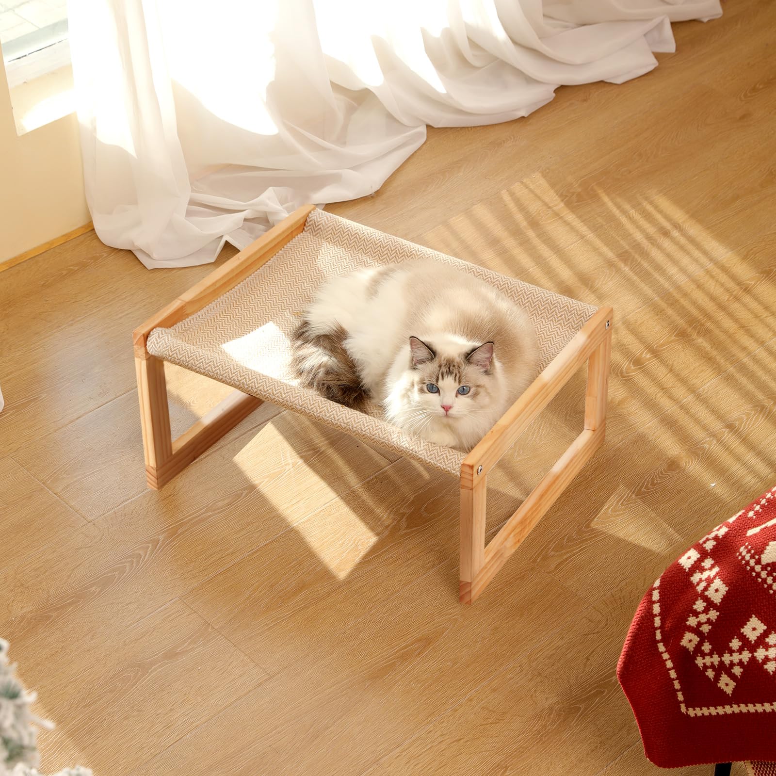Fukumaru Dog Bed, Large Breathable Cat Bed, Wooden Cat Hammock For Outdoor, 21 X 16.5 Inch Elevated Pet Furniture Suitable For Kitty, Puppy, Rabbit, Bunny And Small Animal