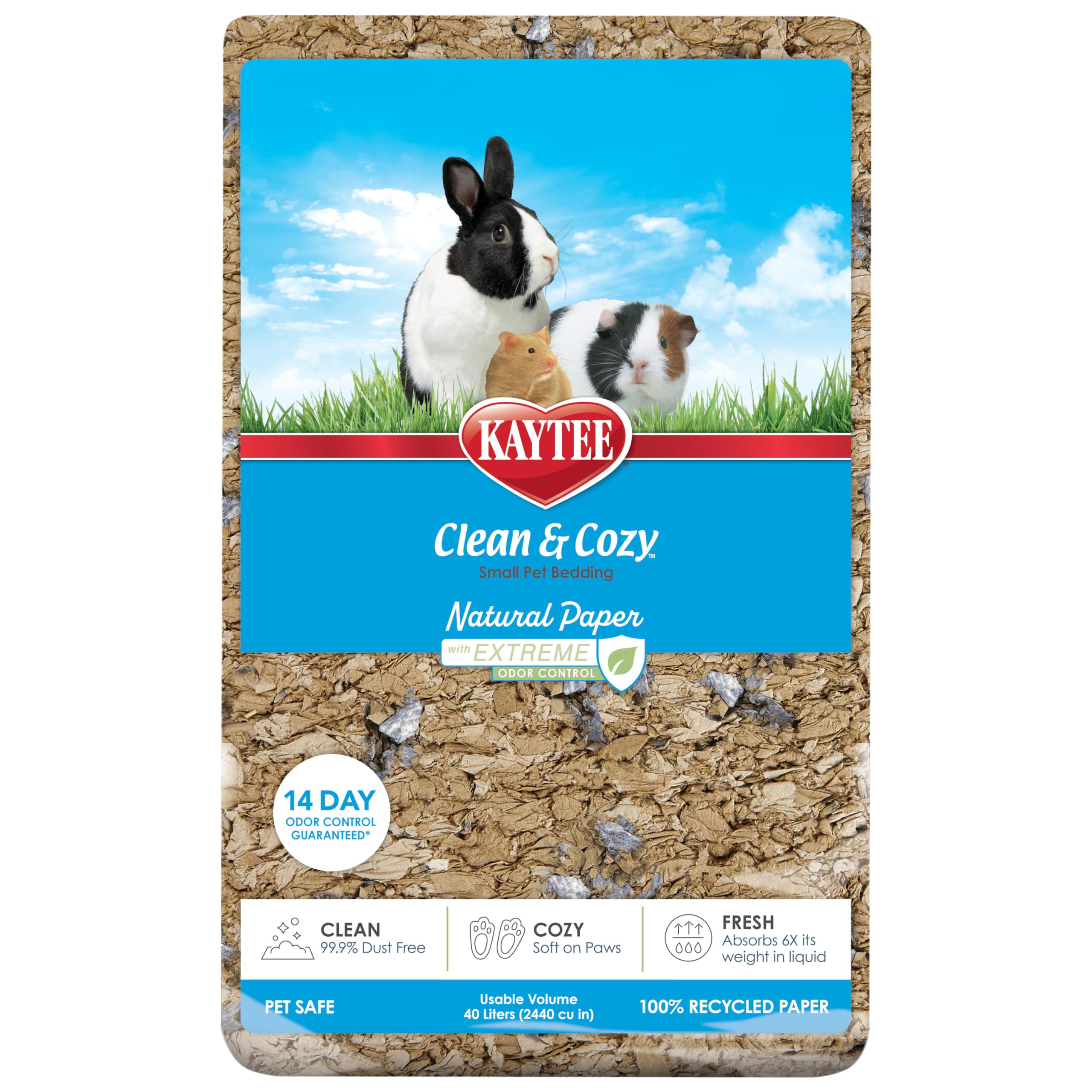 Kaytee Clean & Cozy Natural Paper With Extreme Odor Control Bedding, Made With 100% Recycled Paper