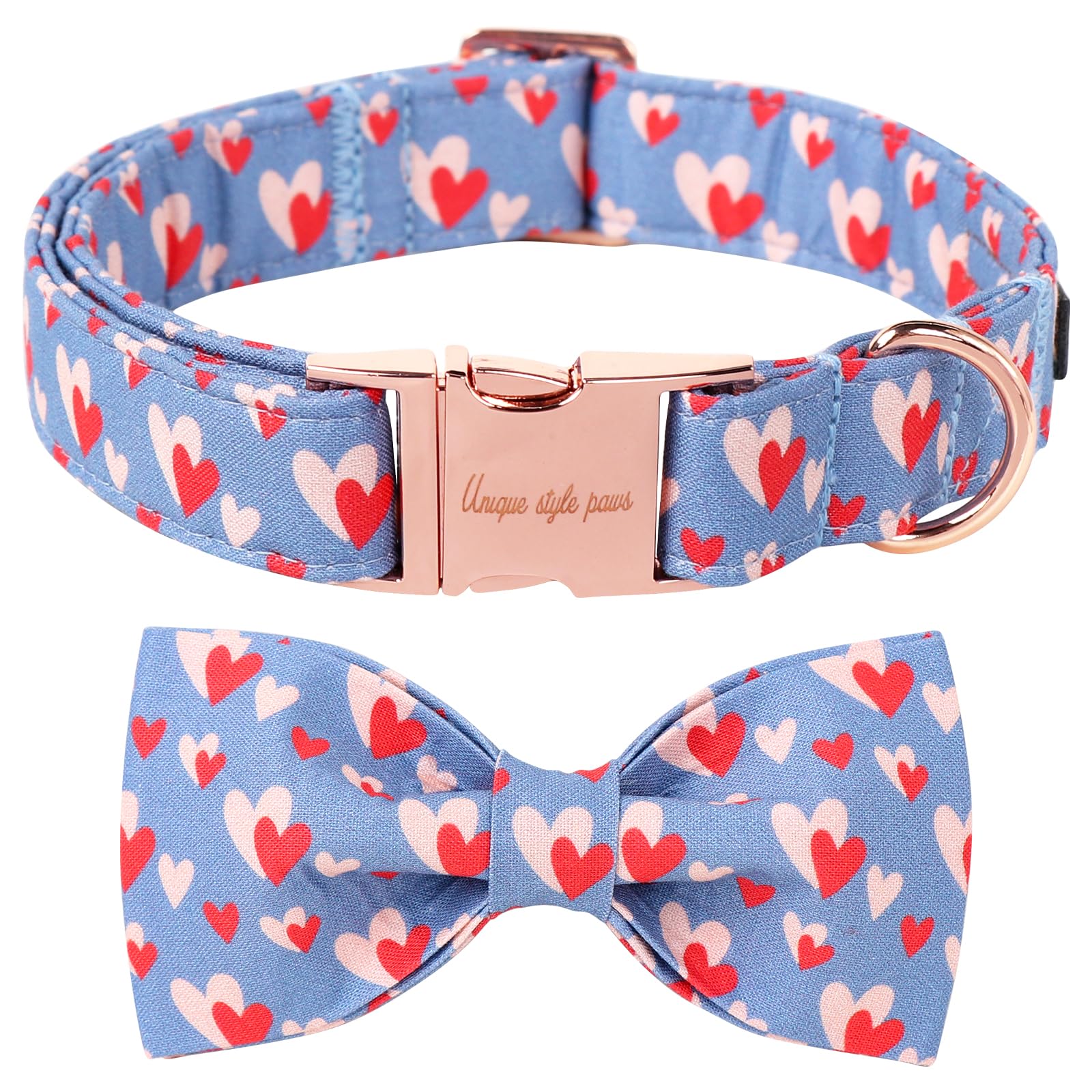 Unique Style Paws Valentine'S Day Dog Collar With Bow Tie Red Blue Pink Heart Love Puppy Collar Best Gothic Style Gift For Small