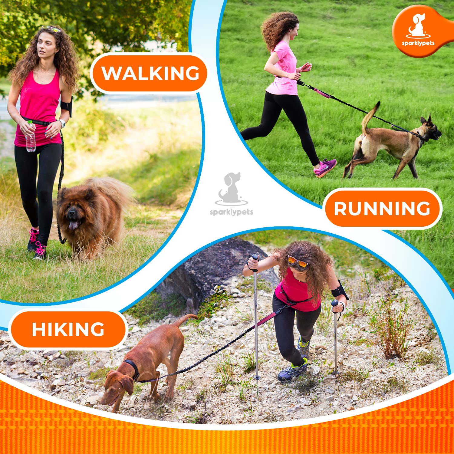 Sparklypets Hands Free Dog Leash With Reflective Stitches – Waist Leash For Dog Walking, Training & Jogging – Running Leash Hands Free For Medium & Large Dogs