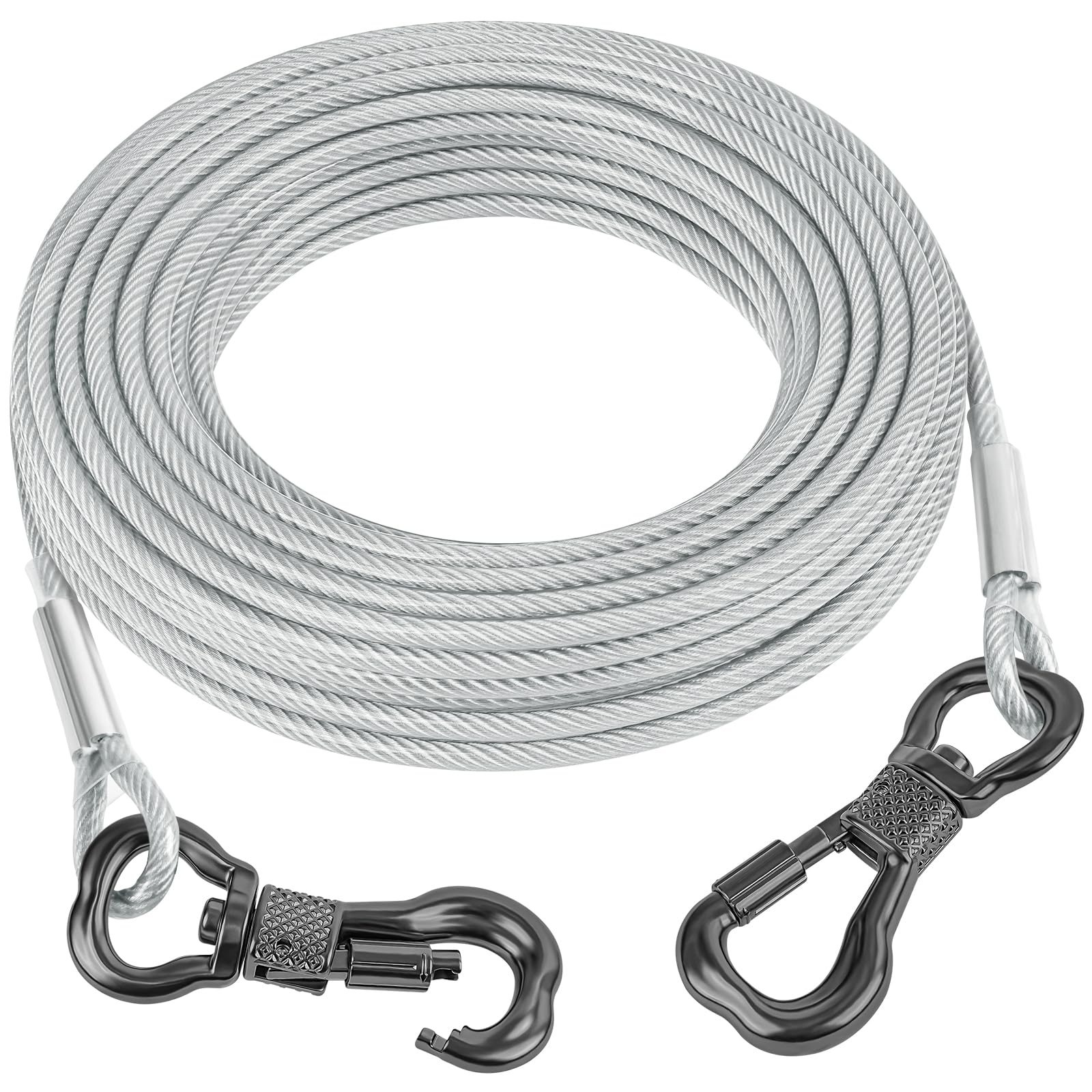 Tresbro 20Ft Reflective Tie Out Cable For Dogs Up To 250 Pounds, Steel Wire Lead Leash Cable With Stainless Dual Fix Buckle, Lig