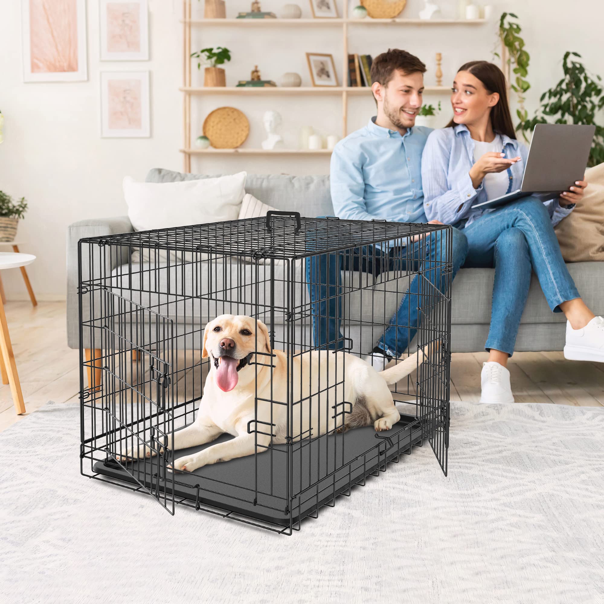 Pet Republic Dog Crates For Large Dogs Folding Metal Wire Dog Gage Double Door 30/36/42Inches Dog Kennel Indoor Outdoor Pet Grates