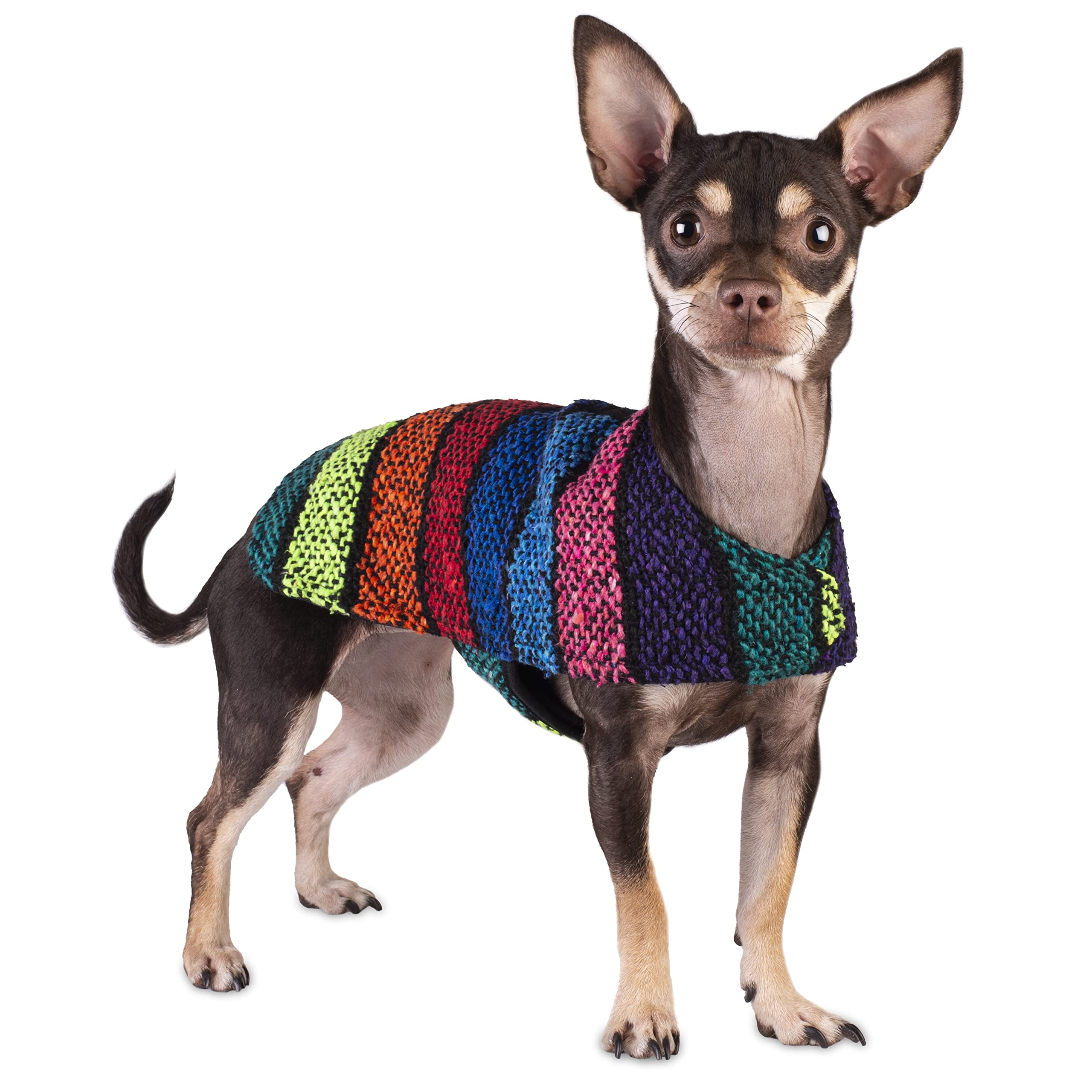 Handmade Dog Poncho From Authentic Mexican Blanket - Dog Clothes - Chihuahua Coat - Costume - Sweater - Vest (Multi Color, Mediu
