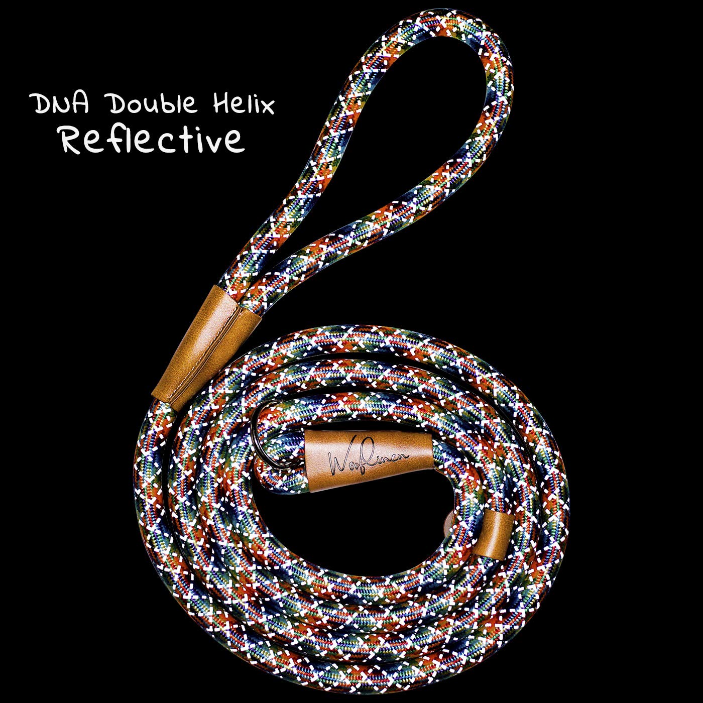 Wooflinen 7ft Rainbow Ultra Reflective Dog Slip Leash - Premium Nylon Climbing Rope for Strong Pullers
