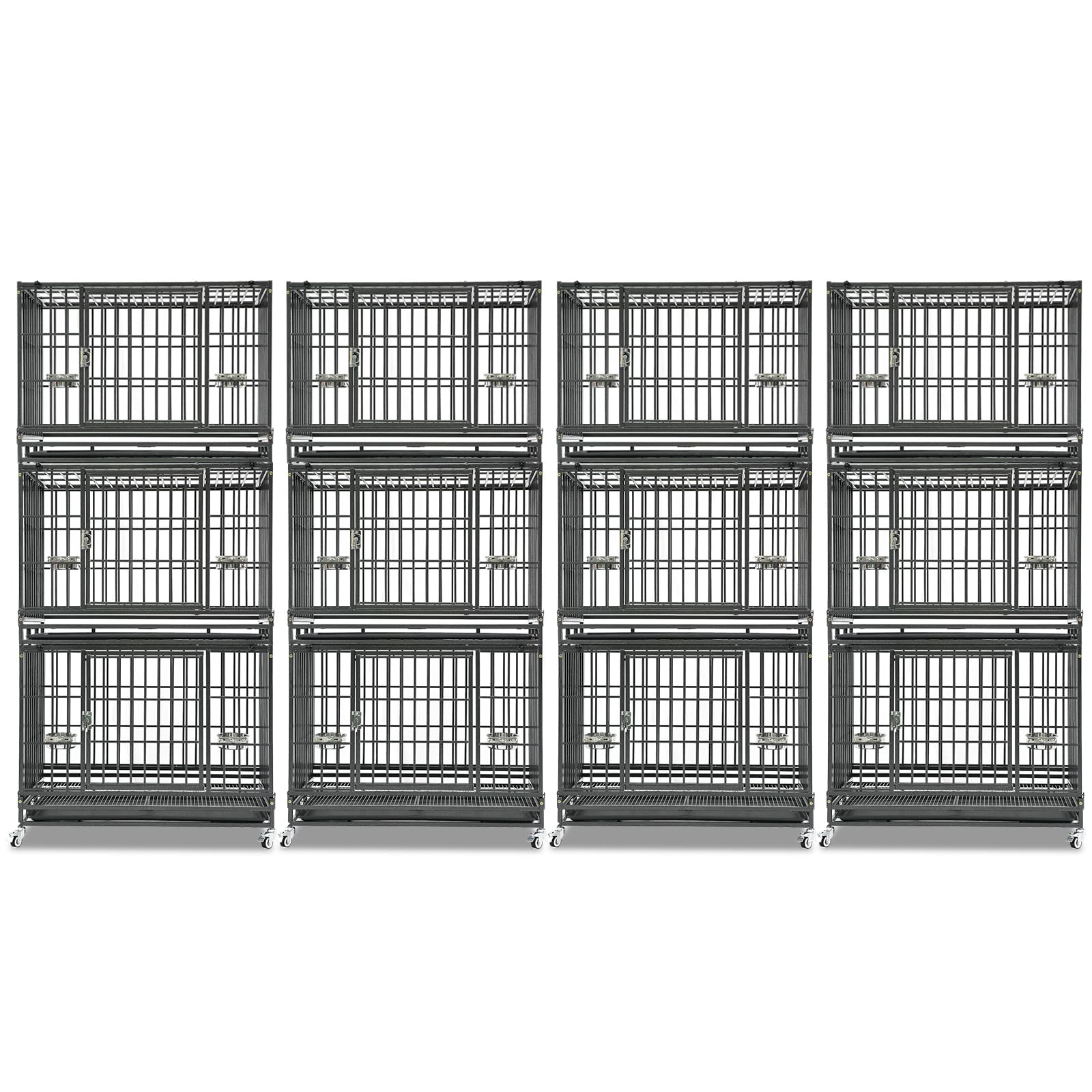 Homey Pet Three Tiers 37 Inch Dog Crate 4 Pack, Escape Proof Dog Cage Kennel Indoor With Top Access And Lockable Wheels, Removab