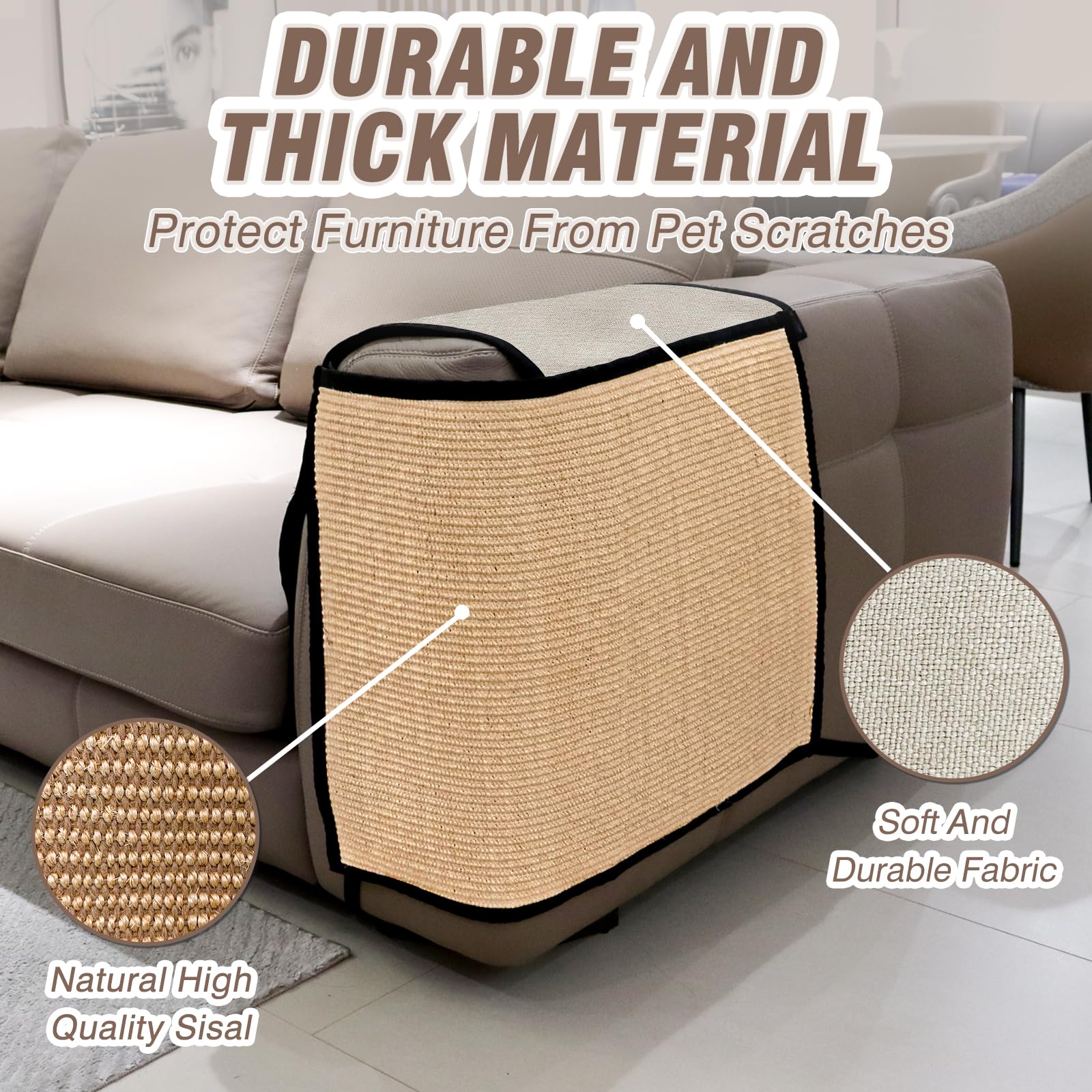 Cat Scratch Furniture Protector Natural Sisal Anti-Scratching Mat For Sofa Couch Chair - Suitable For Both Left And Right Sides