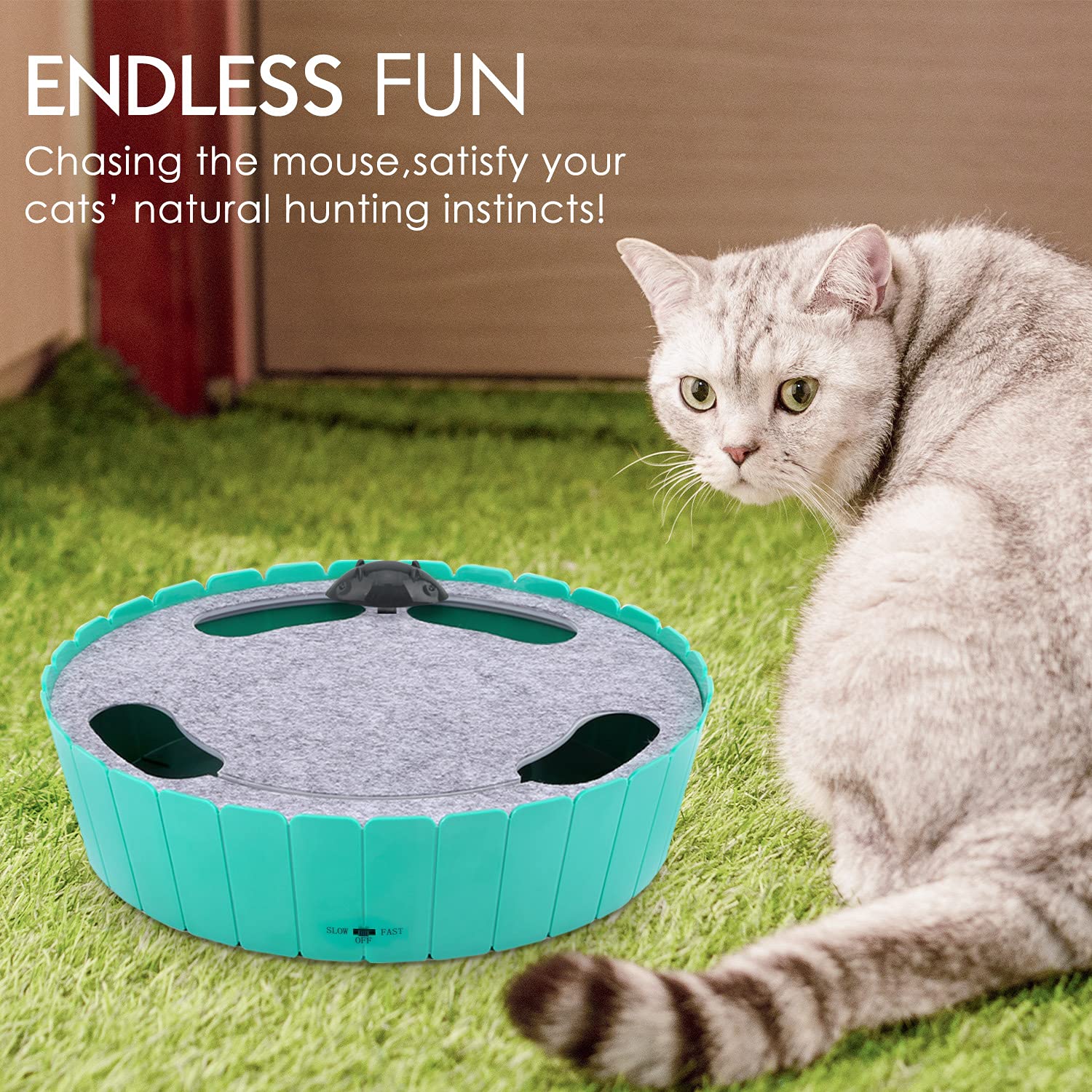 Pawaboo Interactive Cat Toy With Running Mouse, Electronic Motion Automatic Teaser For Indoor Cats, Pop And Play Hide Seek Hunti