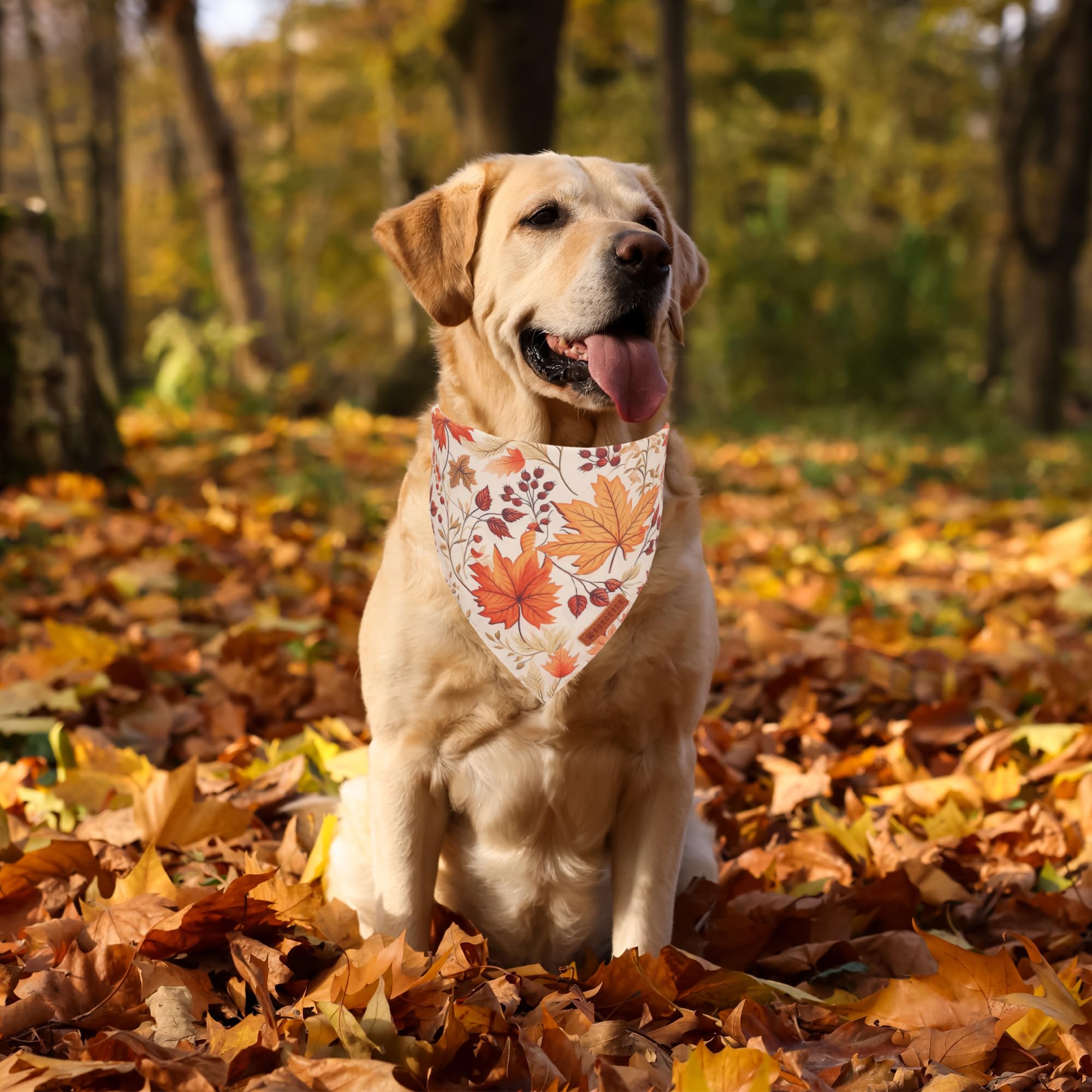 ADOGGYGO Fall Dog Bandana, Pumpkin Maple Leaf Autumn Thanksgiving Pet Scarf, Adjustable Fit Fall Bandanas for X-Large Dogs Pets