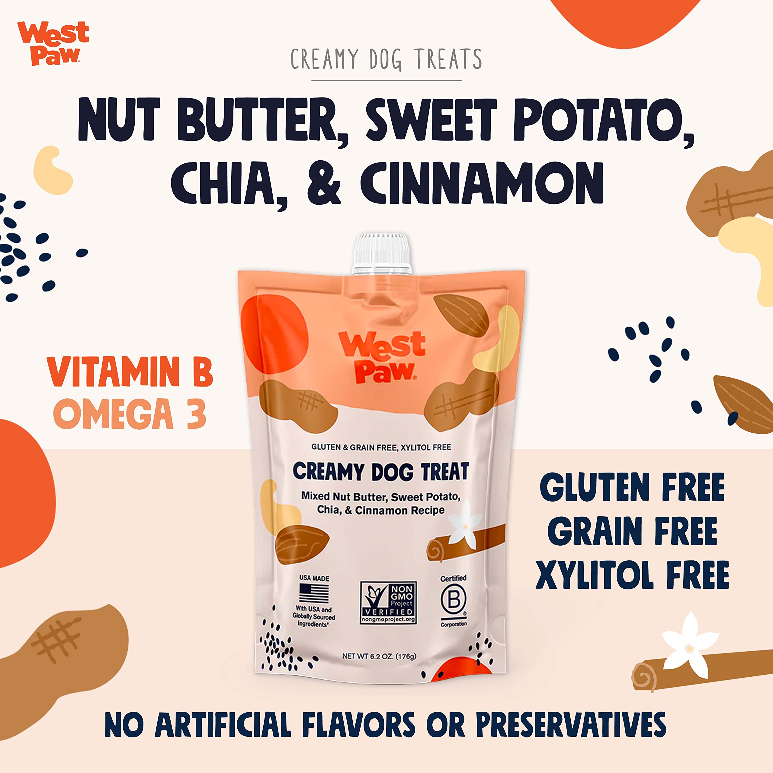 WEST PAW Creamy Treats Nut Butter, Sweet Potato, Chia Seed 6.2 Oz