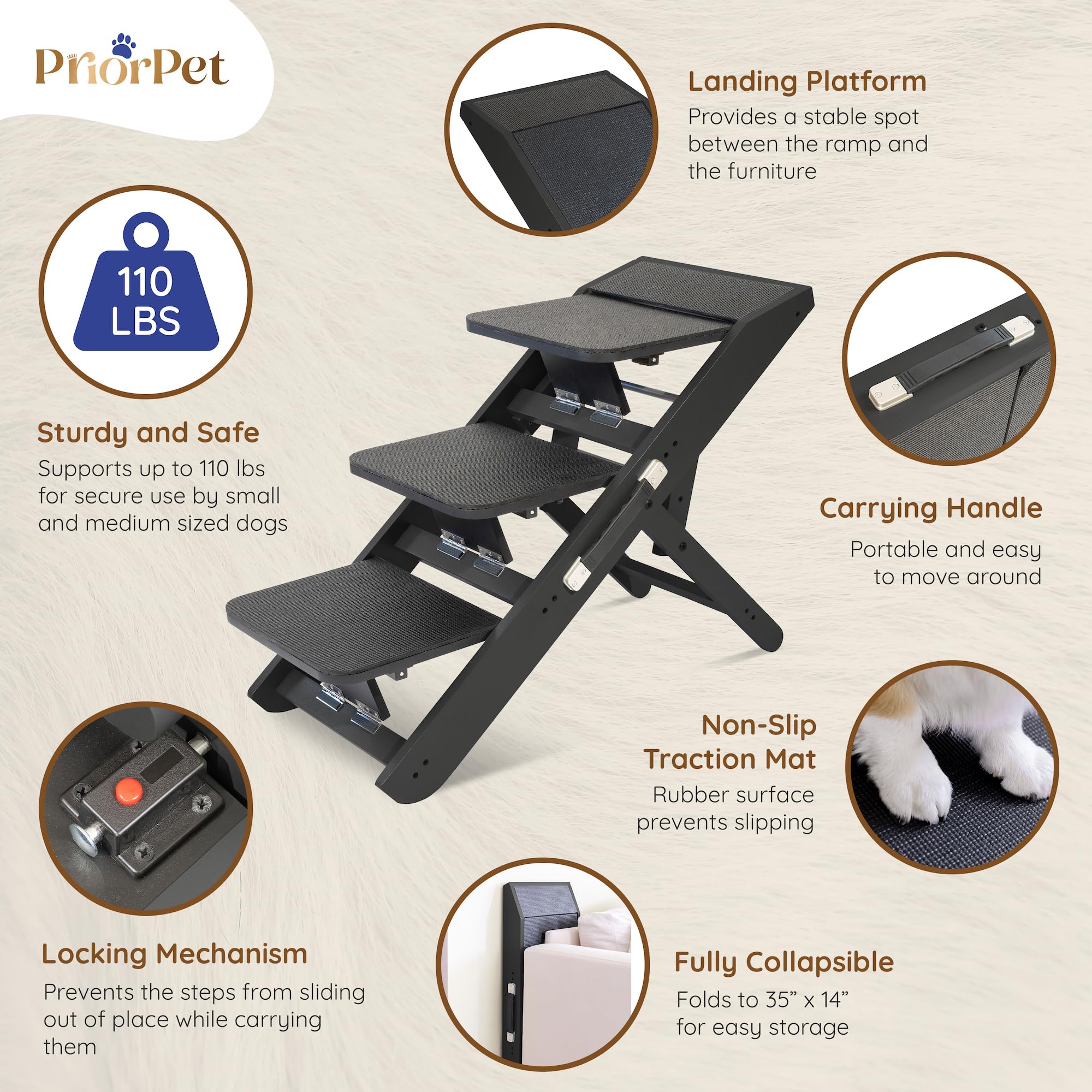 Dog Steps for Bed & Couch 2-in-1 Dog Stairs/Ramp - Height Adjustable Dog Ramp for Couch 7    - 20    - Pet Stairs, Dog Stairs fo
