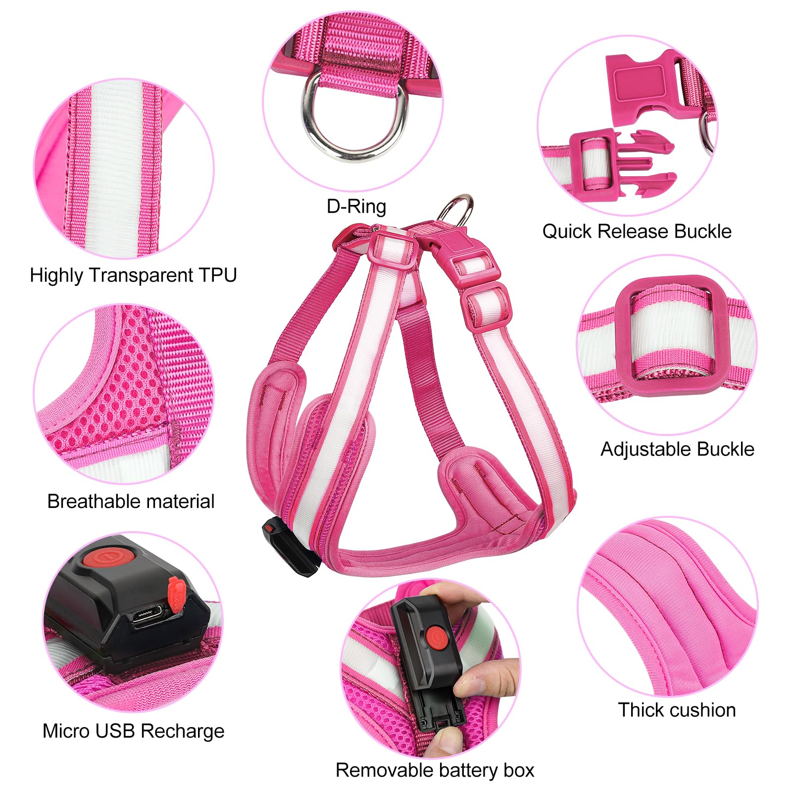 Koskill Light Up Dog Harness,Led Dog Harness Rechargeable,Lighted Dog Harness Glow In The Dark, Led Dog Vest Reflective,Light Up