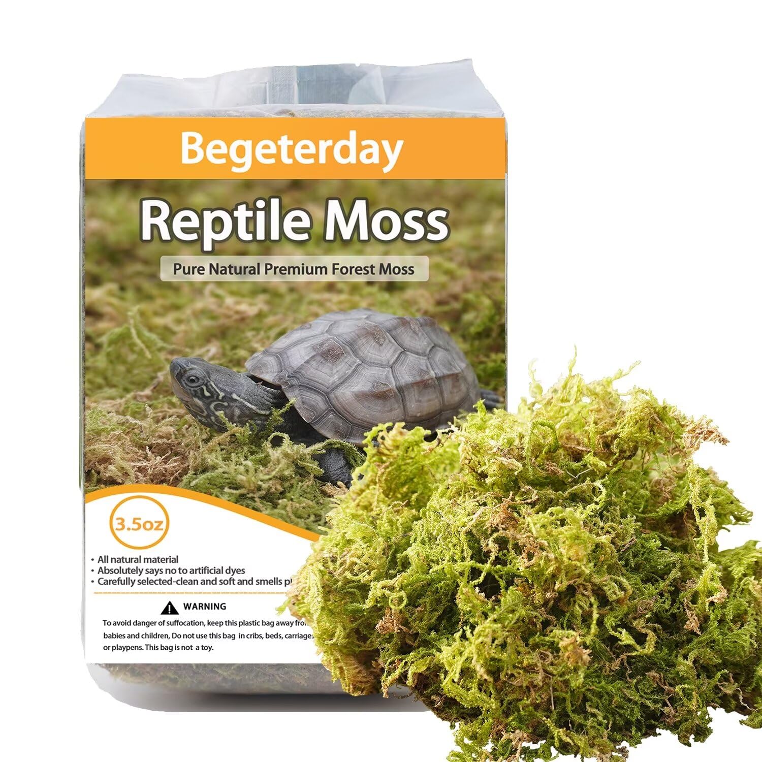 Begeterday 3.5Oz Pure Natural Reptile Moss For Humidity, Great For Snakes, Turtle And Other Reptiles, Good For Terrariums For Re
