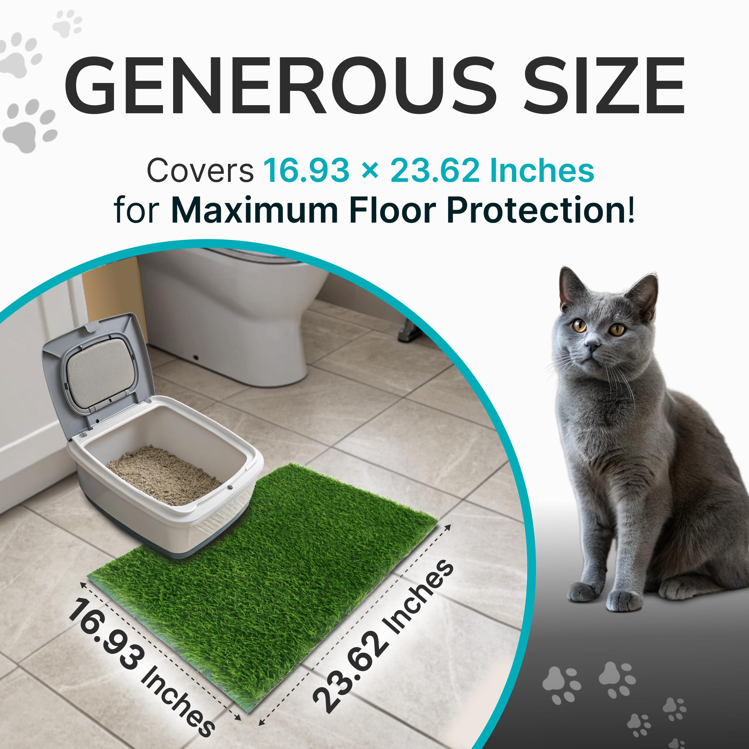 Skywin Silicone Cat Grass Mat For Litter Box 24 X 17.5 Inches, Grass-Textured Lightweight, Easy-To-Clean Floor Mat For Indoor Ca