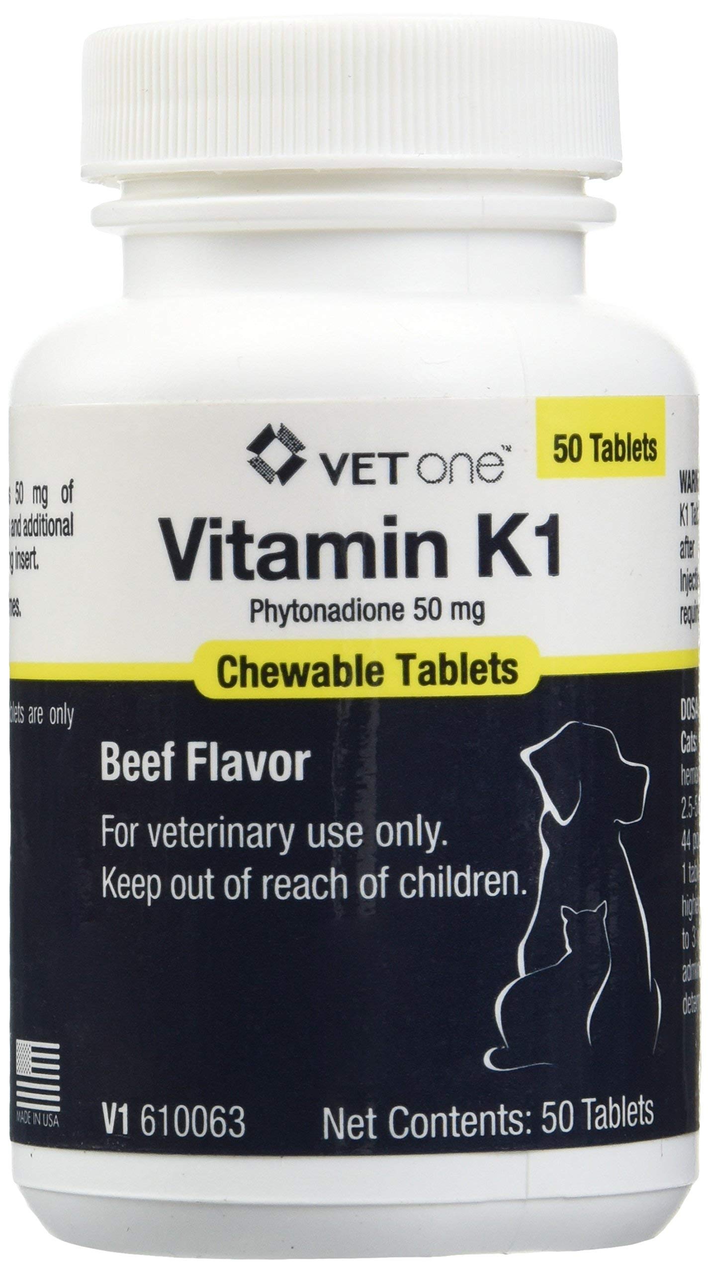 Vet One Vitamin K1 Chewable Tablets - Vitamin K1 for Dogs, Beef-Flavored Chewable Vitamins For Cats and Dogs (50 Tablets, Phyton