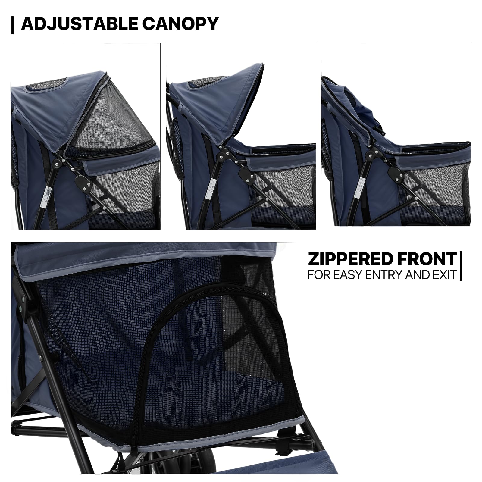 Monibloom 4 Wheels Pet Stroller, Easy-Fold Puppy Cage Jogger Stroller With Sun Cover, Pad And Rear Storage Bag, Breathable And V