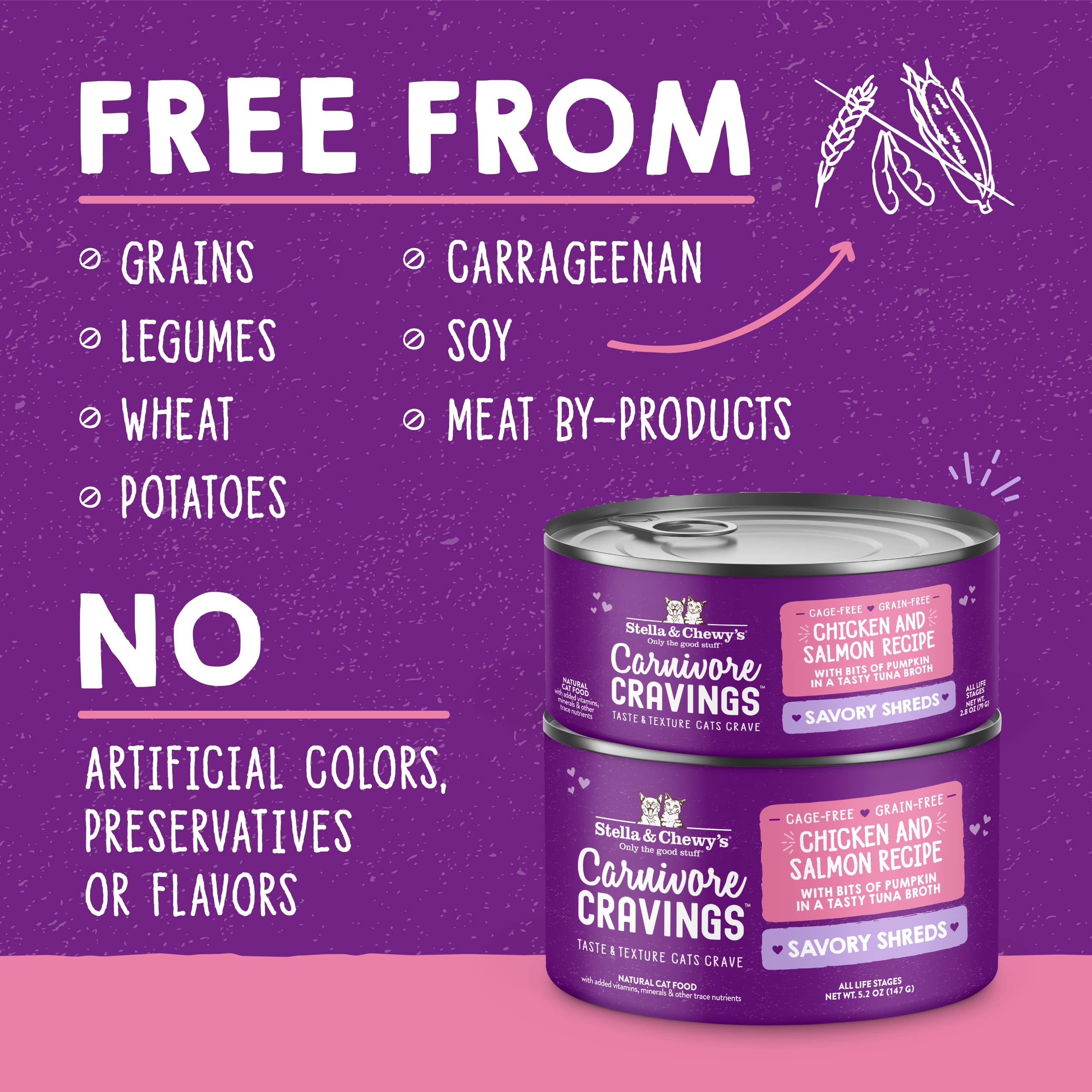 Stella & Chewy s Carnivore Cravings Savory Shreds Cans - Grain Free, Protein Rich Wet Cat Food - Cage-Free Chicken & Wild-Caugh