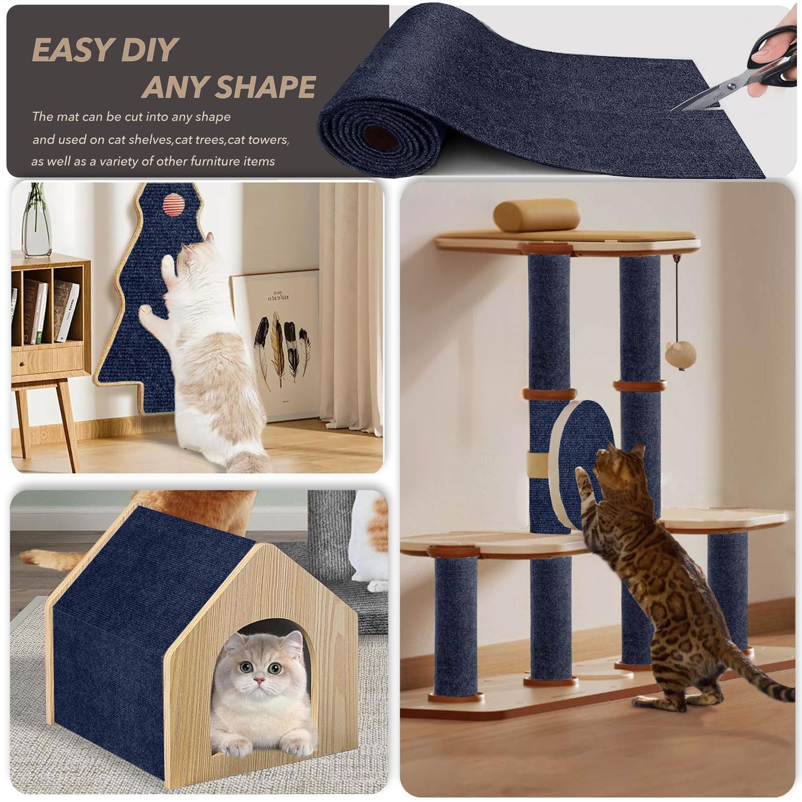 78.7X15.8 Cat Scratching Mat, Self-Adhesive Cats Carpet, DIY Scratch Furniture Protector for Couch, Sofa, Wall & Doors, Durable