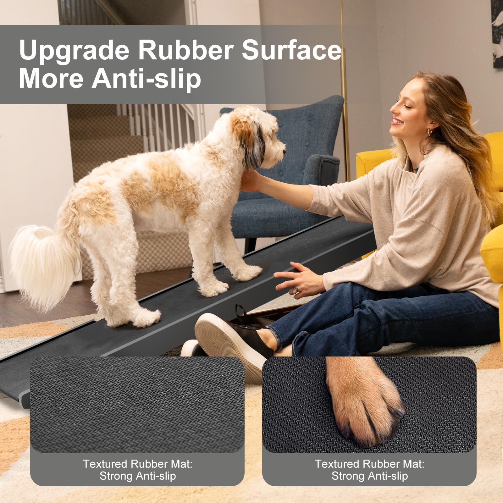 Aboron Antislip Folding Dog Ramp, Adjustable Pet Ramp For Bed/Couch/Car, Rubber Mat With High Traction, Great For Small & Large