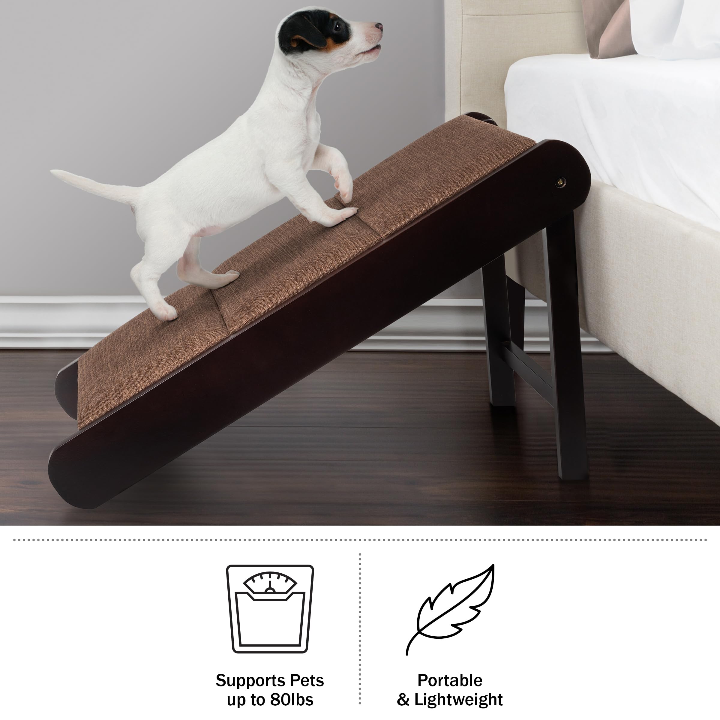 Pet Ramp - Foldable Wooden Dog Ramp For Getting Onto Beds, Couches, Or Into Vehicles - Dog Accessories For Small Dogs By Petmake