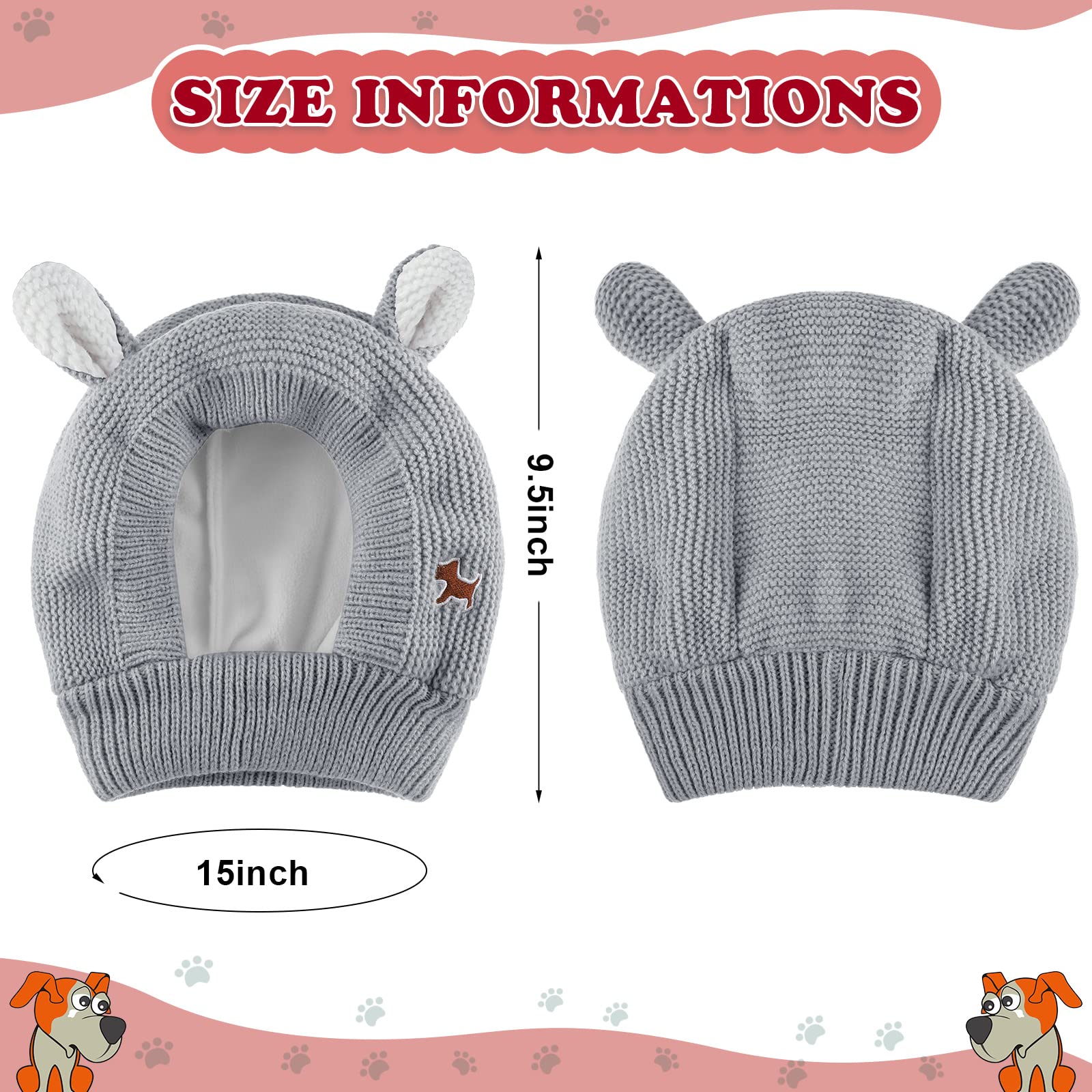 Frienda Quiet Ears For Dogs, Dog Ear Muffs Noise Protection Knitted Dog Hats Pet Ears Warm Dog Ear Cover Winter Hat Dog Snood He