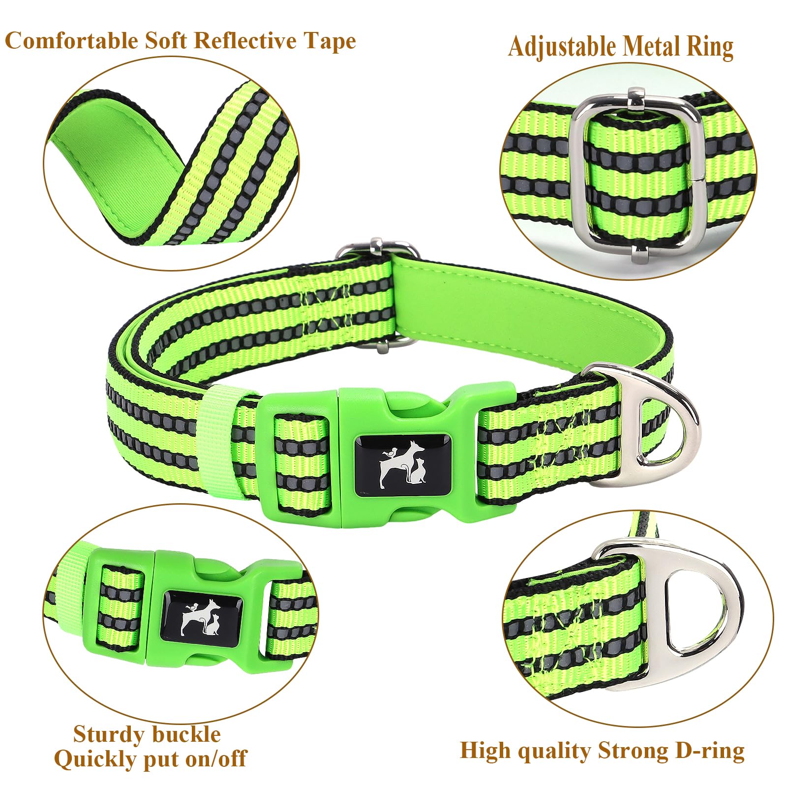 Maowuwujoz Large Dog Collar, Adjustable Reflective Nylon Pet Collar With Soft Neoprene Padded For Walking, Running, Night Safety