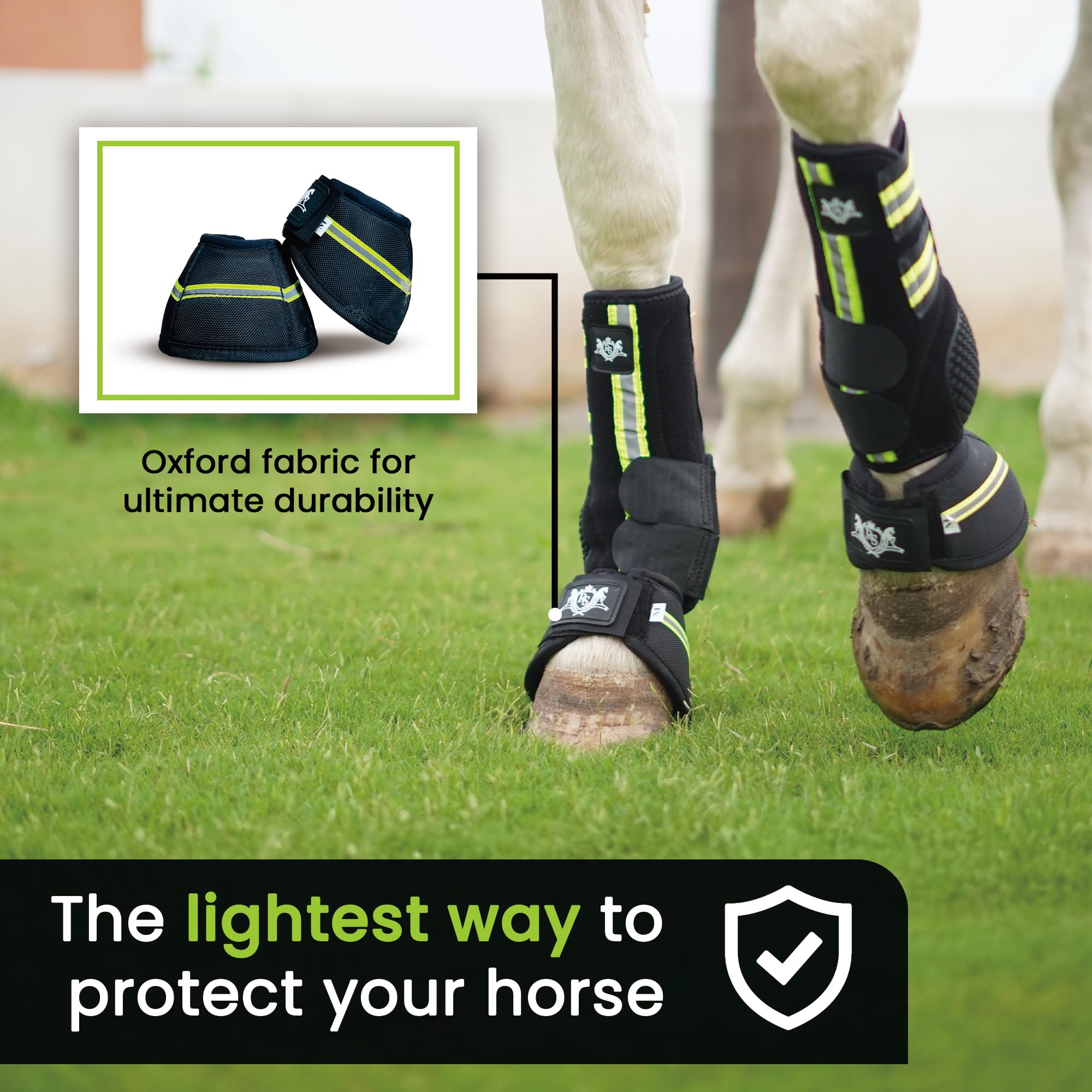 Rs Premium Horses Horse Bell Boots (Gold Line Reflective, Large)