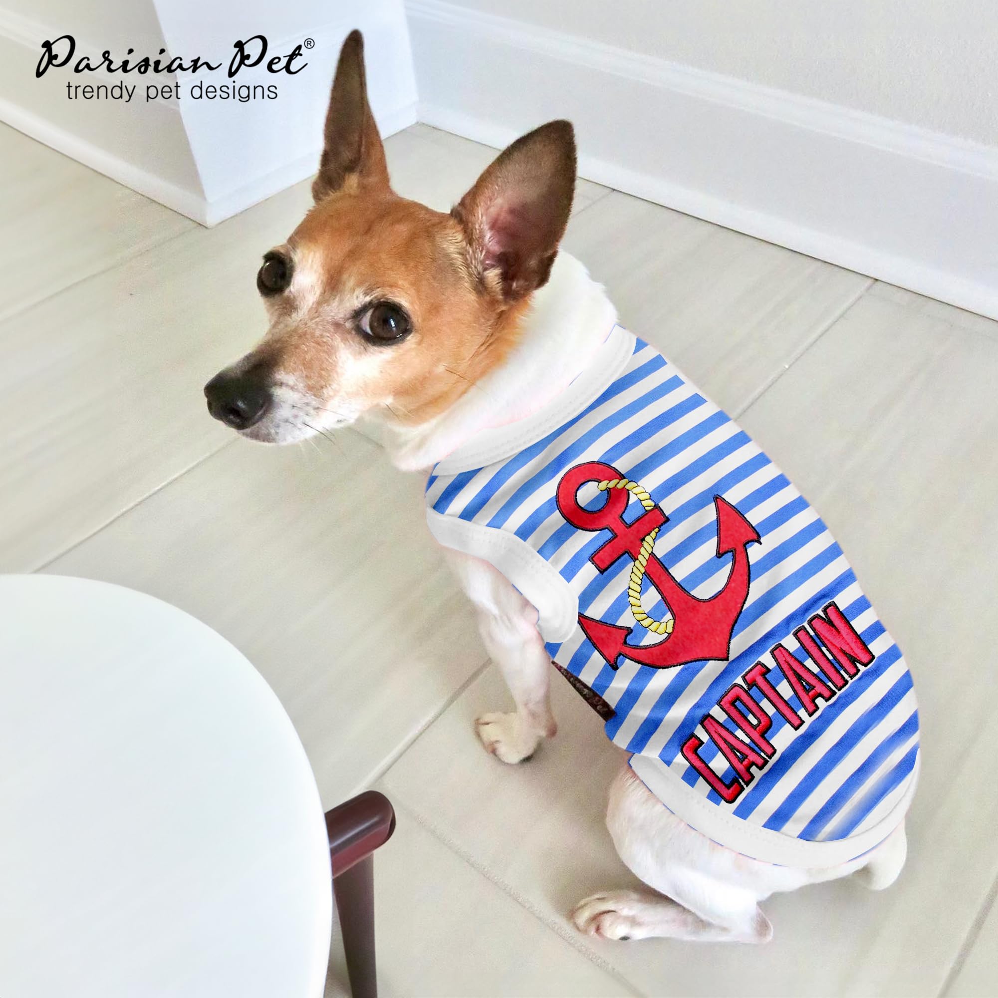 Parisian Pet Unisex Dog Tshirt - Embroidered  Captain  Dog Shirt - Breathable And Lightweight Dog Tank Top- Sleeveless Dog Tee S
