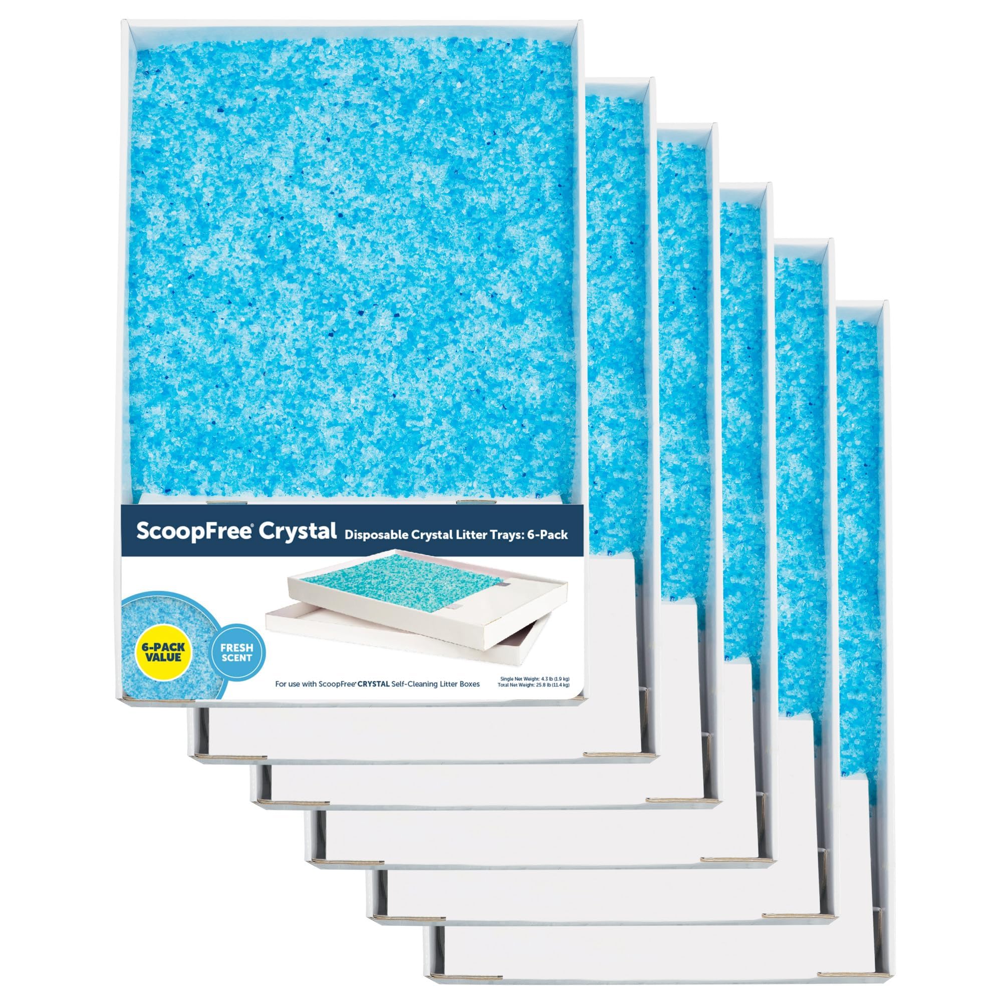 Petsafe Scoopfree Crystal Cat Litter & Refill Tray With Lid, Fresh Scent, 4.3 Lb Bag With Each Tray, Pack Of 6