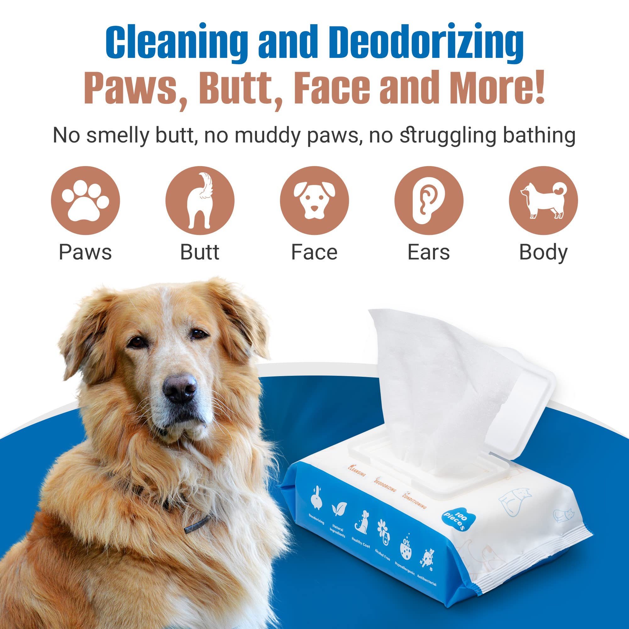 Pumbler Dog Grooming Wipes - 200Count/2Packs Unscented Cat Wipes Cleaning Fur - Plant Based Pet Wipes For Dogs - Large & Thick D