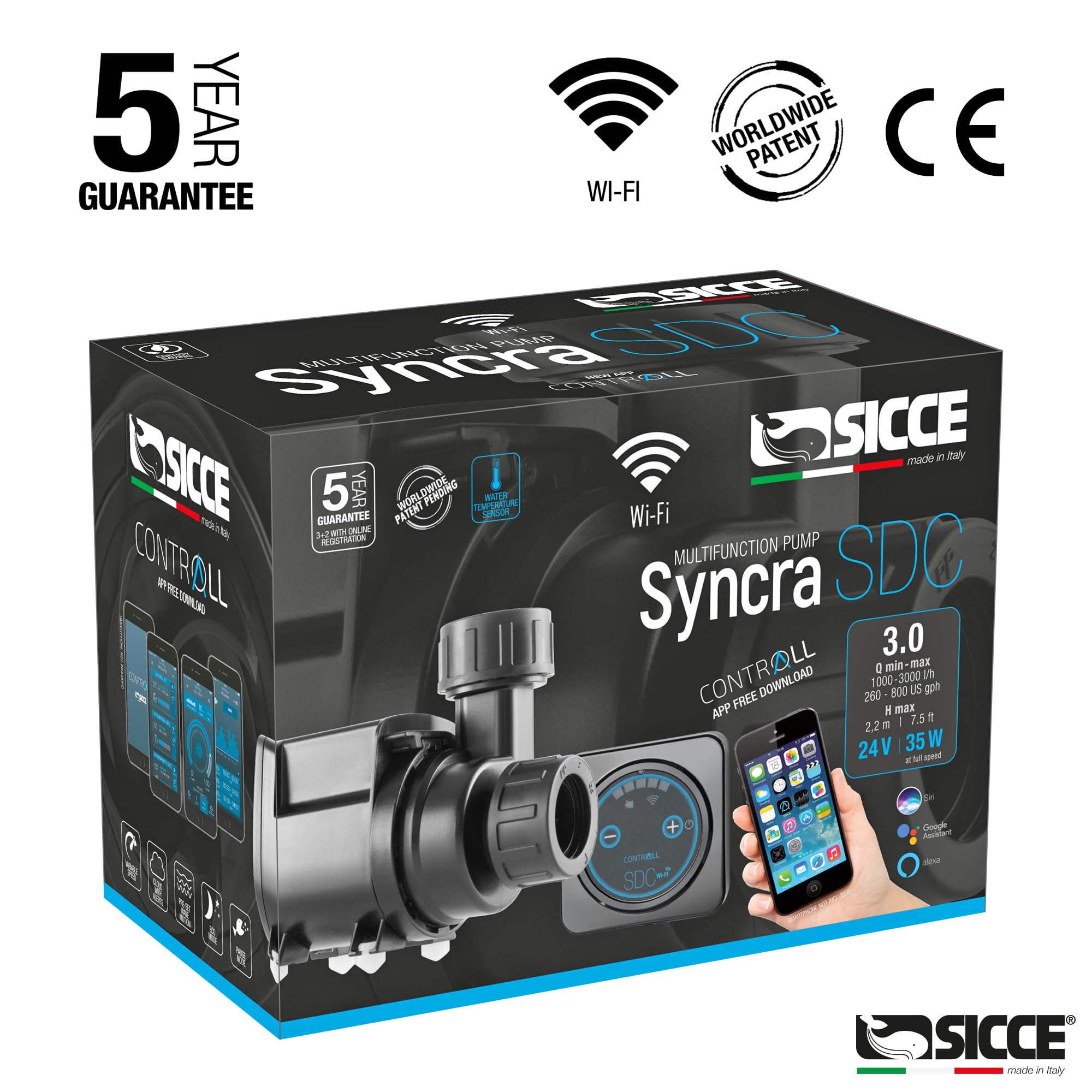 SICCE Syncra SDC 3.0 Water Pump 260-800 gph WIFI Apex Controllable Aquarium DC Return with Controller | Quiet Freshwater Saltwat