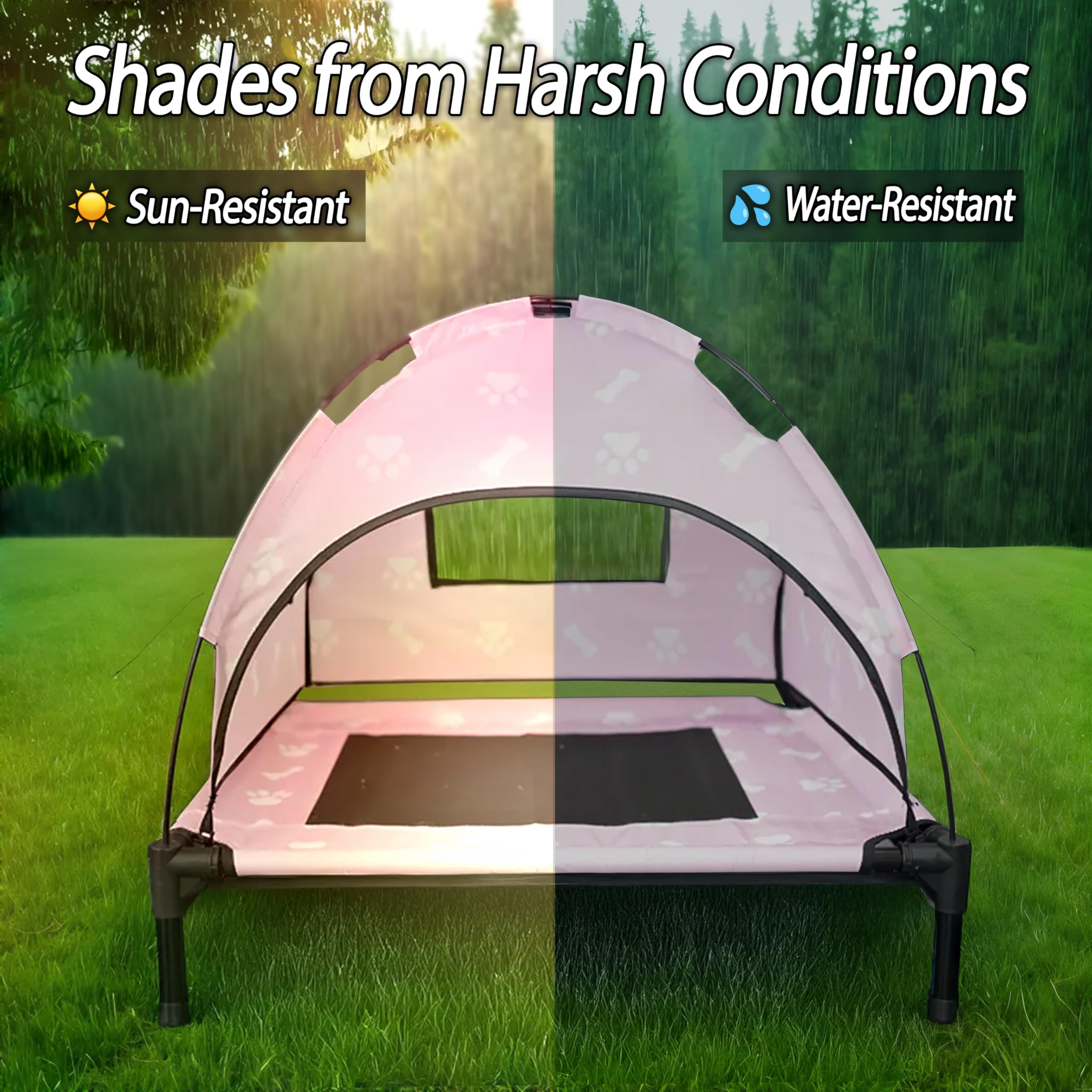 Elevated Covered Dog Bed - 36 x 36 x 30 - Dog Shade Canopy Lounger for Small & Large Dogs (Up to 110 lbs) - Portable & Durable -