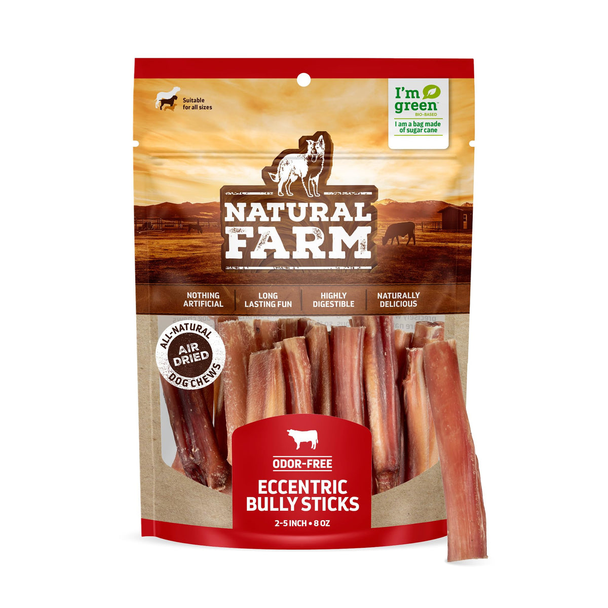 Natural Farm Odor Free Eccentric Bully Sticks (2-5 Inch, 8 Ounces Bag) For Small & Medium Dogs - 100% Beef Chews For Pups, Non-Gmo, Grain-Free, Fully Digestible Long Lasting Dog Treats