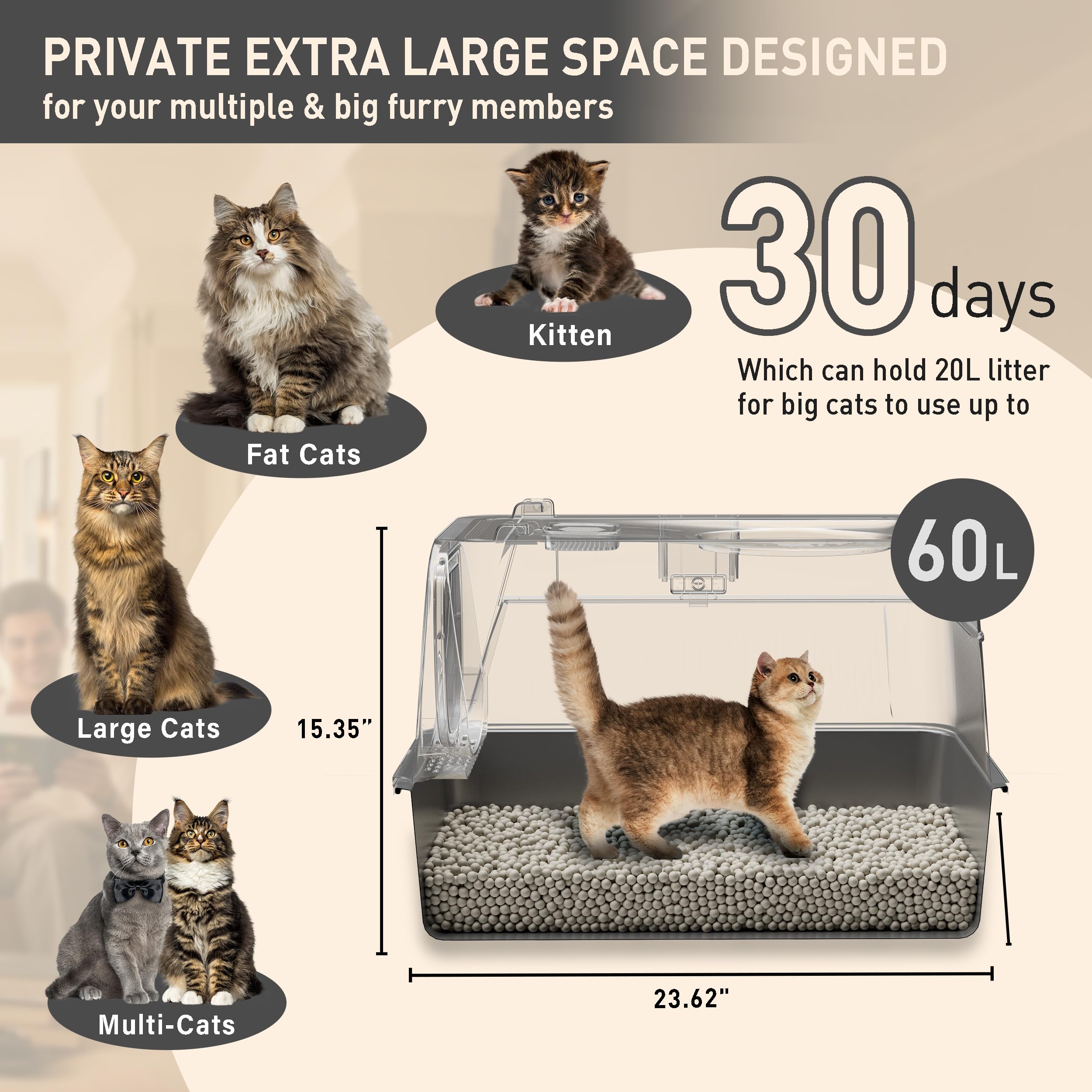 Citylife Stainless Steel Litter Box With Lid Xl Large Enclosed Metal Box Anti-Leakagecat Litter Box Stainless Steel Includes Sco