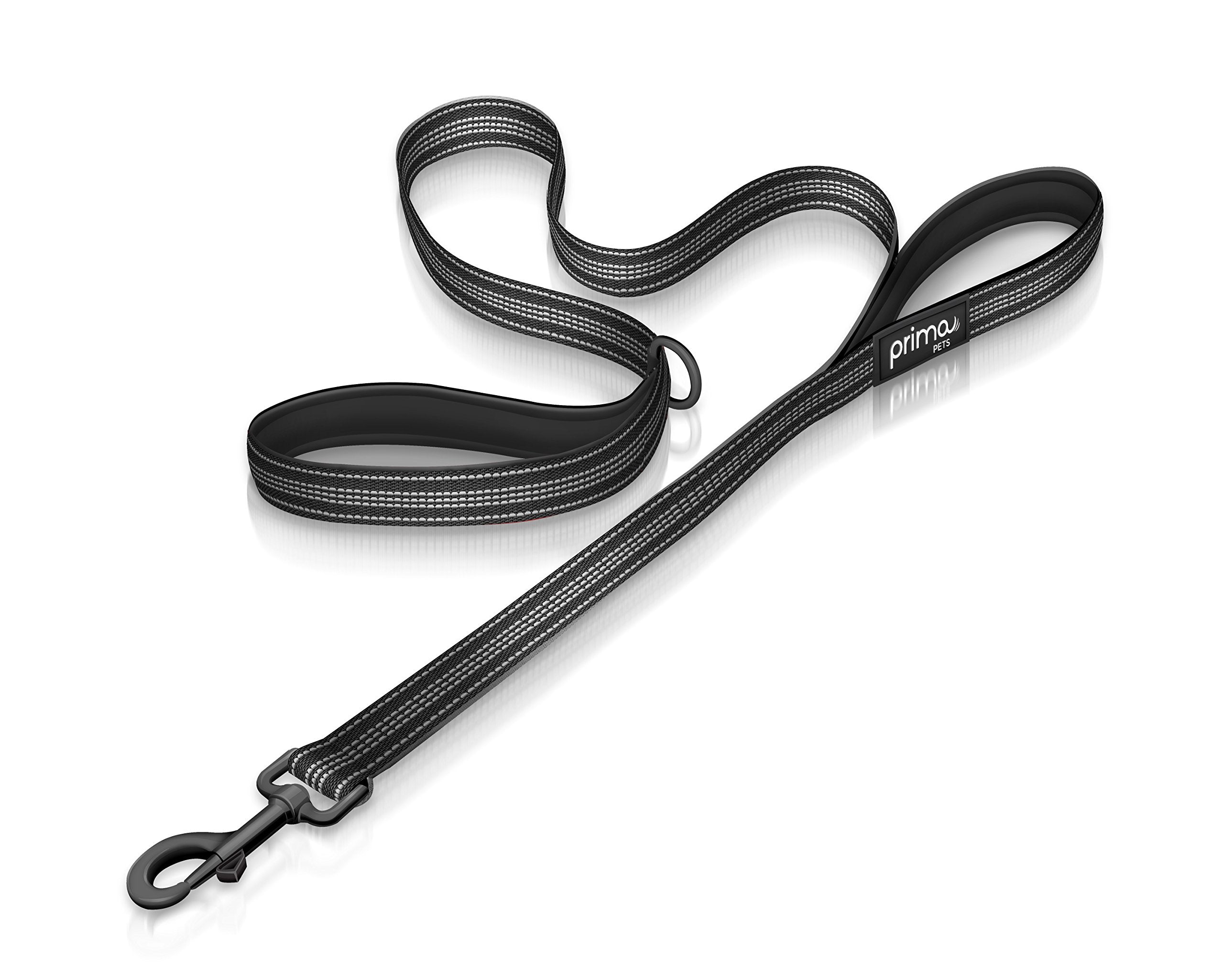 Reflective 4 Feet Nylon Dog Leash With Padded Double Handles, 2 Heavy Duty Neoprene Handles For Control Safety Training Durable Traffic Handle, For Medium To Large Dog (Large - 1' Width, Black)
