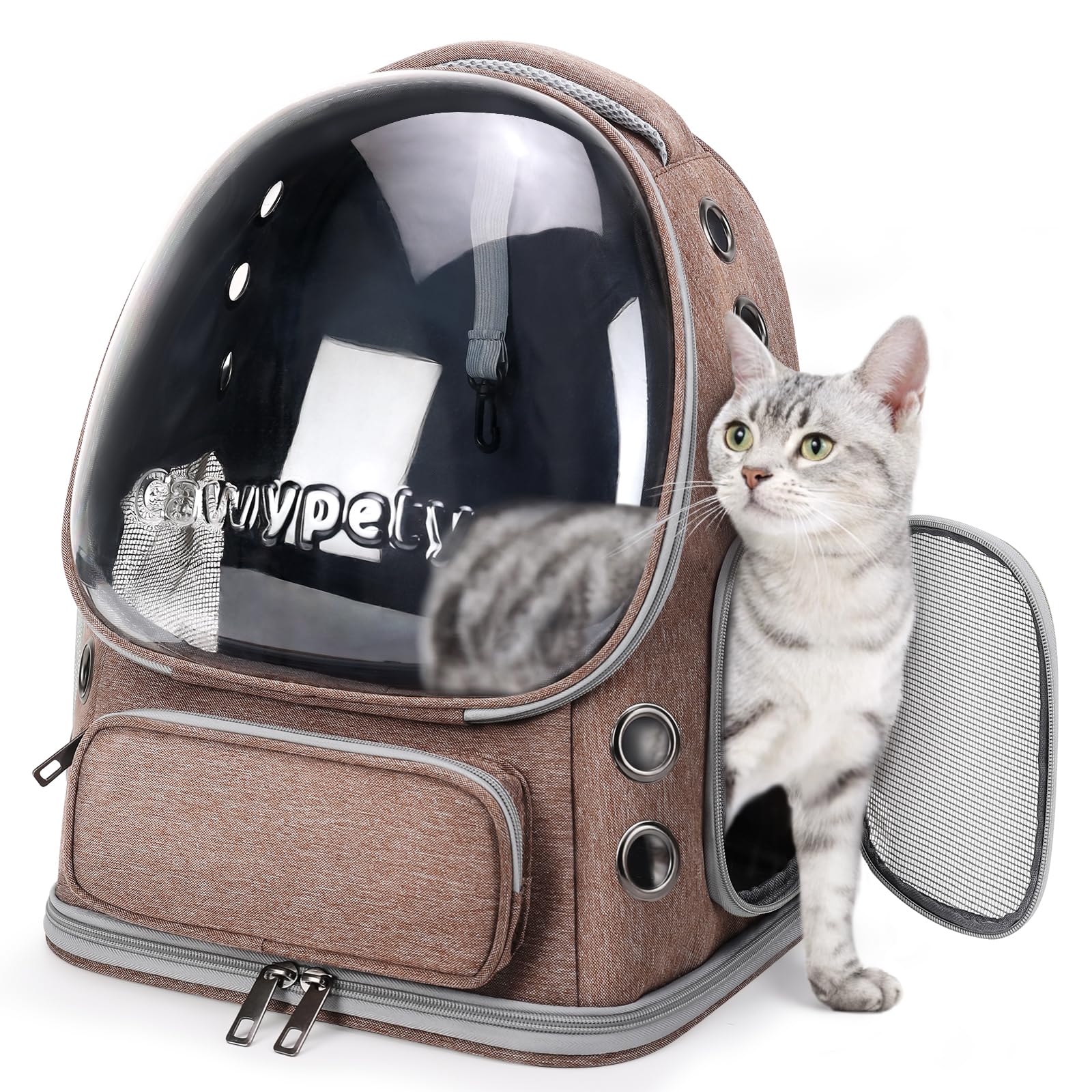 Cawypety Cat Backpack Carrier, Breathable Cat Carrier Large Space Bubble Pet Backpack For Kitty Small Dog Up To 15Lbs, Transpare