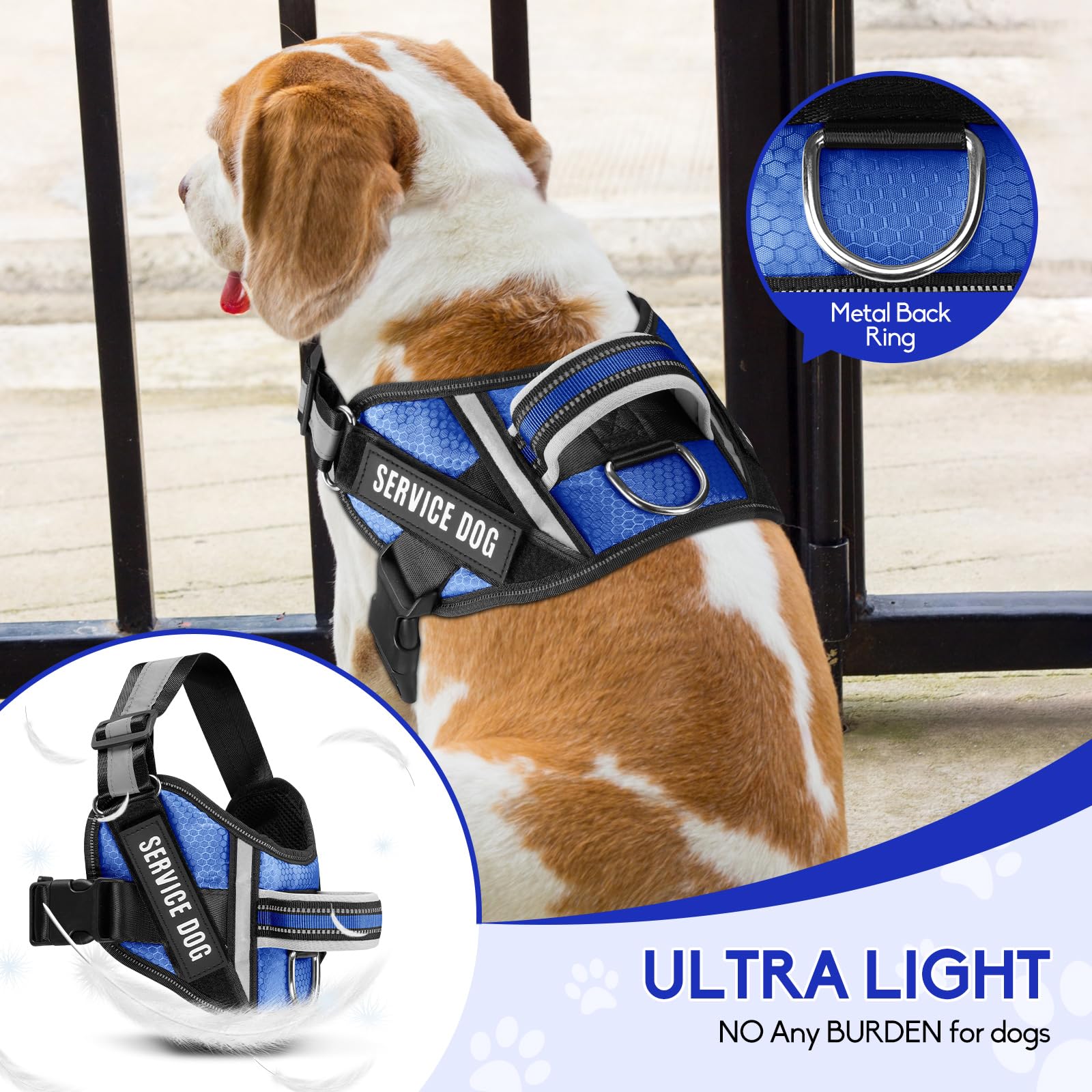 Service Dog Vest Harness And Leash Set, Animire In Training Dog Harness With 10 Dog Patches, Reflective Dog Leash With Handle Fo