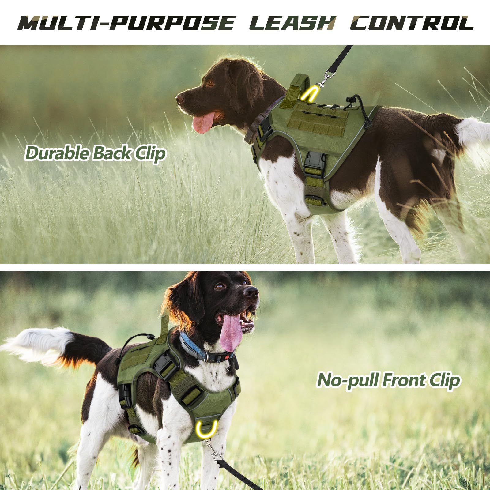 Wingoin Green Harness With Handle Tactical Dog Harness Vest For Large Medium Dogs No Pull Adjustable Reflective K9 Military Dog Vest Harnesses For Walking, Hiking, Training(M)