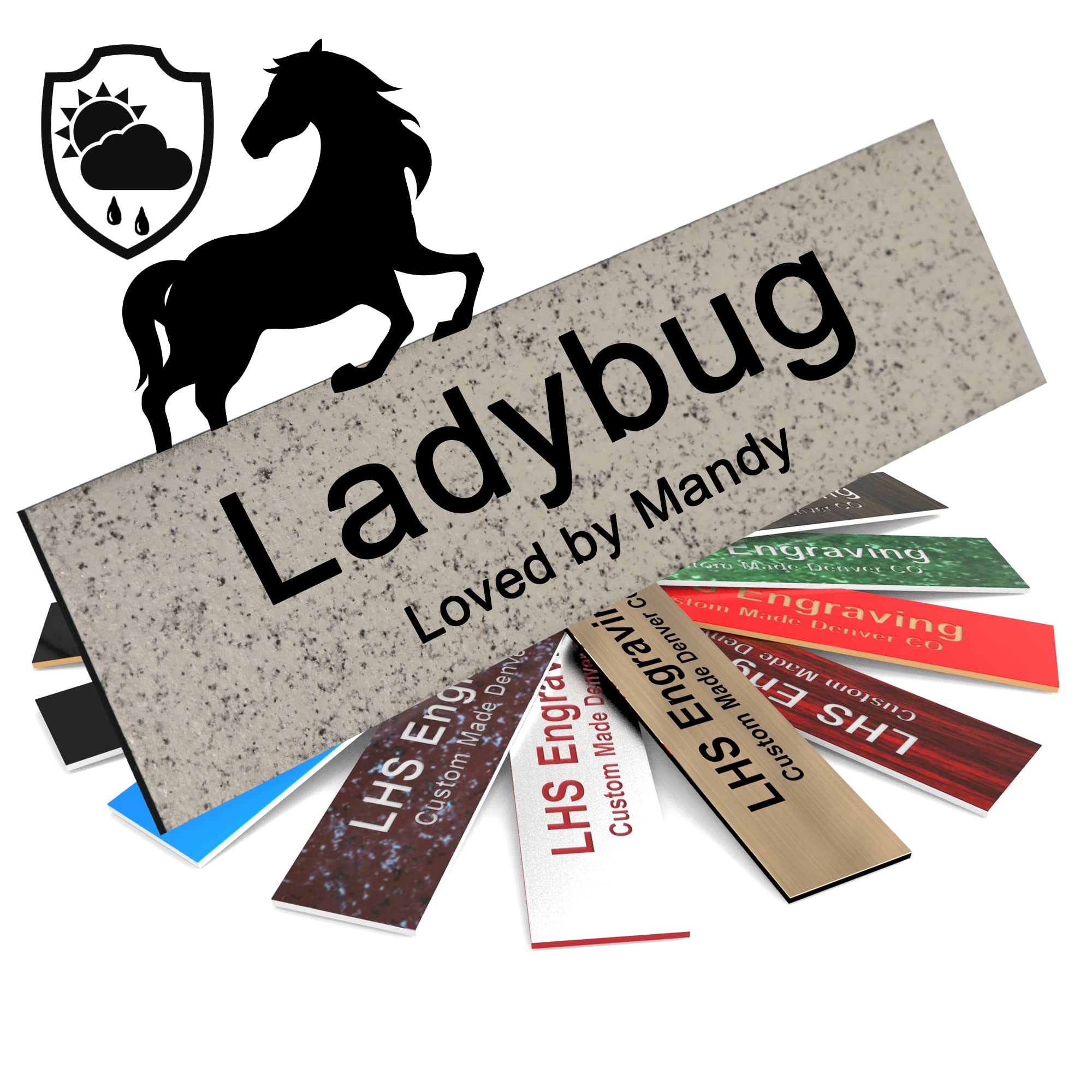 Lhs | Personalized Horse Stall Name Plates, 2X10 Horse Stall Signs With Adhesive, All Weather Uv Protected, Stone Granite Patter