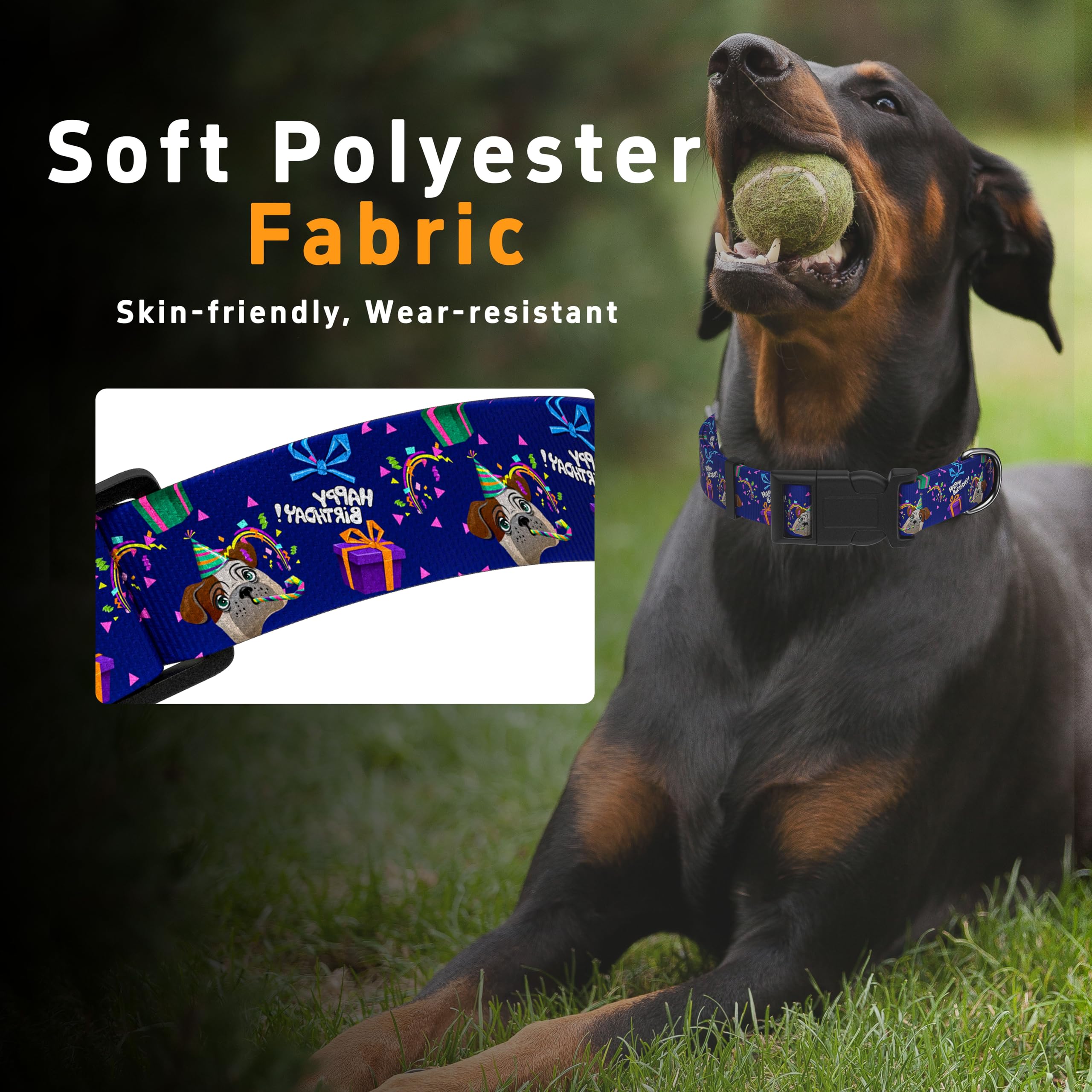 Seyezo Dog Collar, Classical Birthday Gift Boys Girls Puppy Collar For Small Medium Large Dogs, Adjustable Soft Pet Collar With