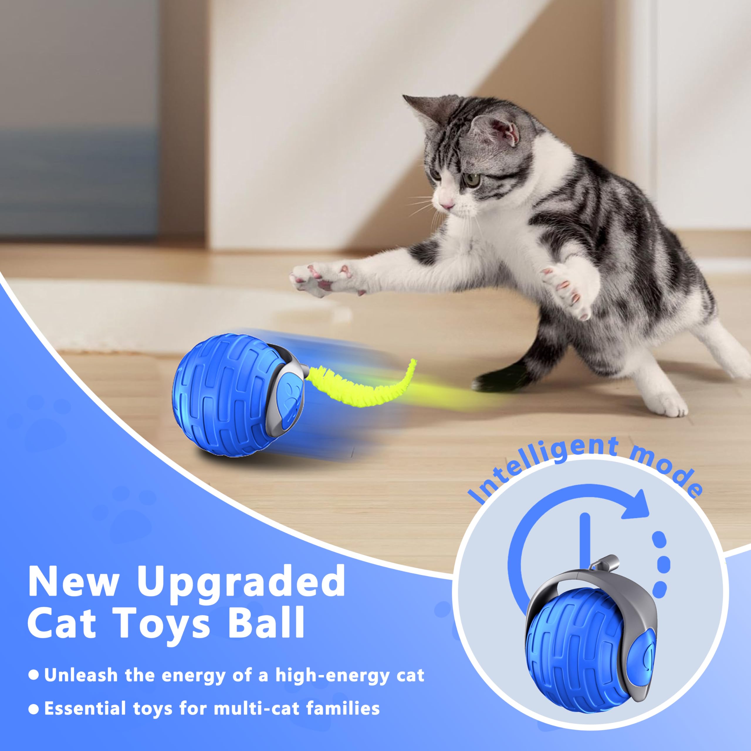 Yemeda Cat Toys,Interactive Cat Toys Ball For Bored Indoor Cats,Automatic Rolling,Drop Resistant And Obstacle Avoidance,2 Modes