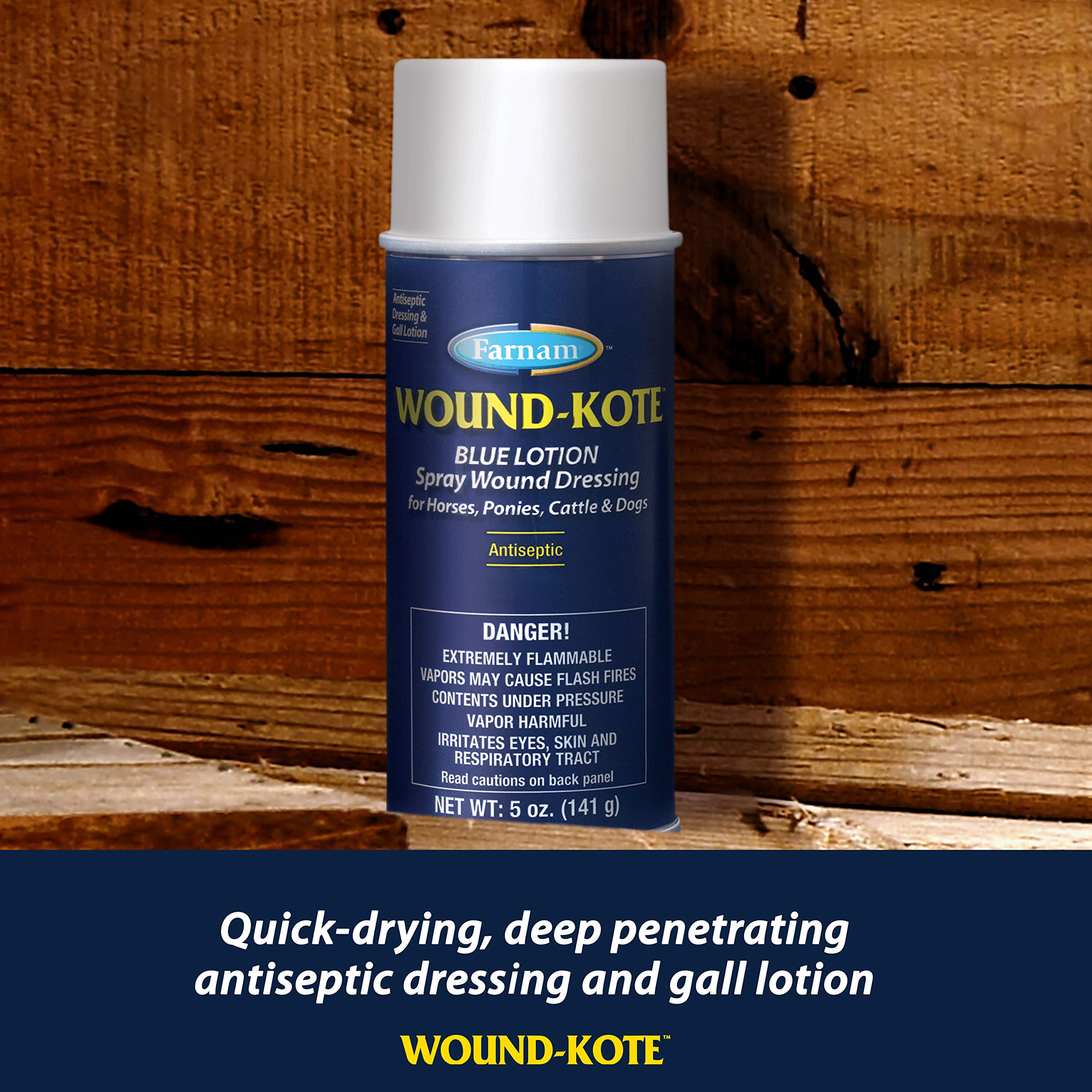 Farnam Wound-Kote Blue Lotion Spray Horse Wound Care for use on Horses and Dogs, Antiseptic Properties, for Minor Wounds, Cuts a