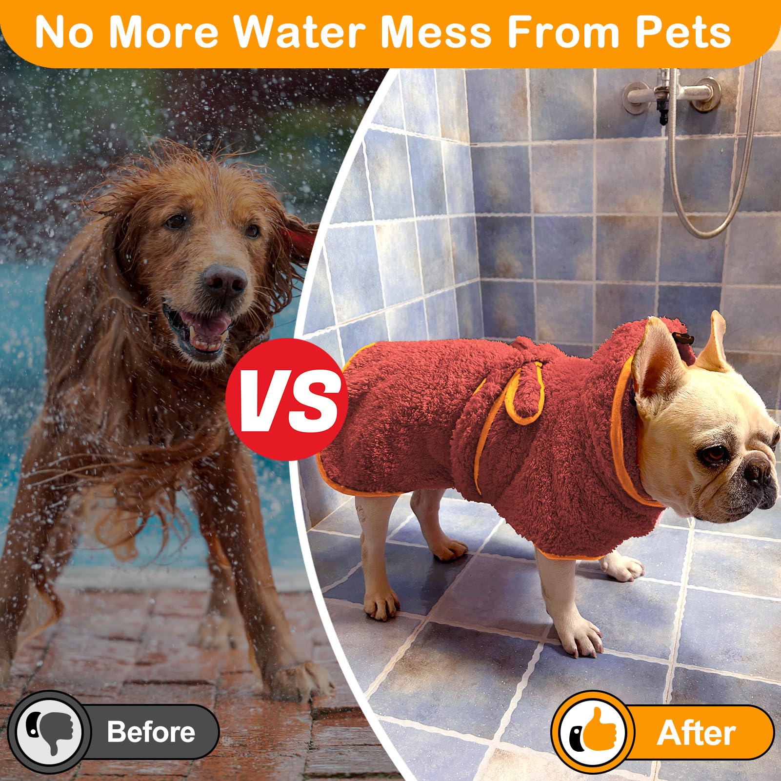 Bienbee Soft Dog Bathrobe,Super Absorbent & Quick-Drying Dog Robe With Hood, Cozy Drying Coat For After Bath, Red Xl