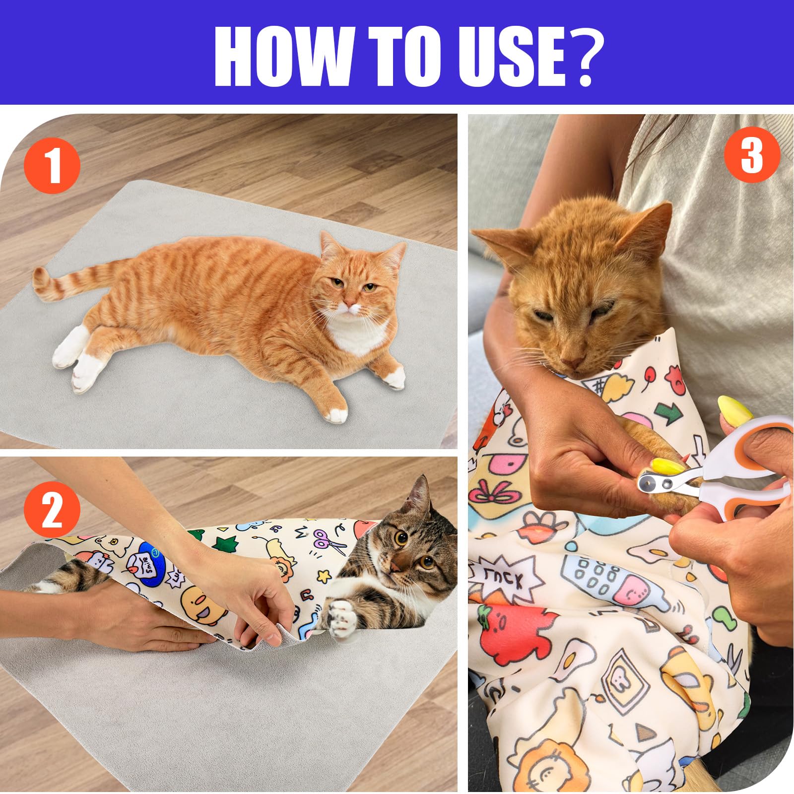 Xangnier 2 Pcs Cat Wrap For Grooming,Cat Restraint Wrap For Cutting Nails,Fabric Burrito Wrap For Nail Clipping, Anti-Scratch, A