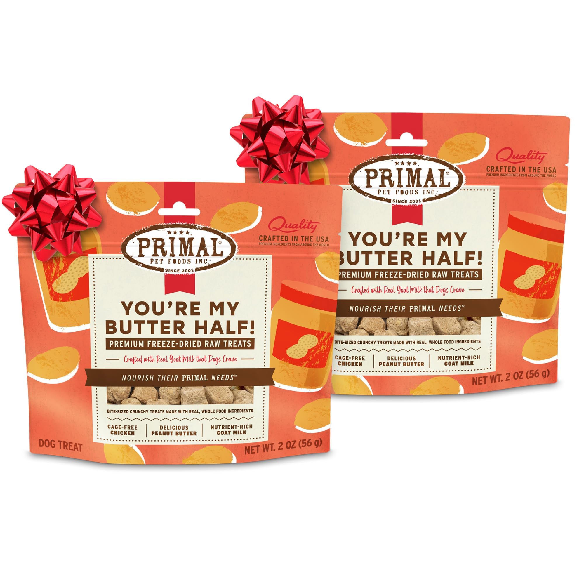 Primal Freeze Dried Dog Treats, Youre My Butter Half; Chicken & Peanut Butter with Goat Milk, Grain Free Training Treats for Do